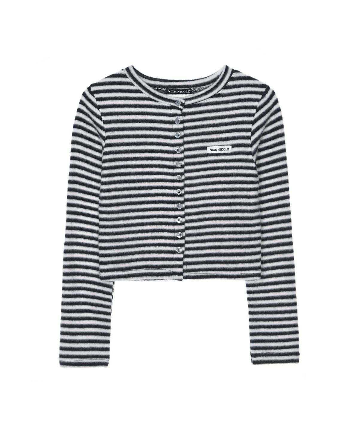 닉앤니콜(NICK&NICOLE) STRIPE CROP BUTTON CARDIGAN_IVORY