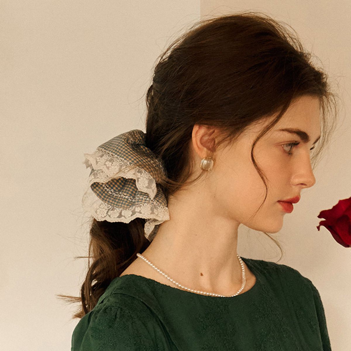 심플레트로(SIMPLE RETRO) SR_Patchwork lace scrunchie_4color