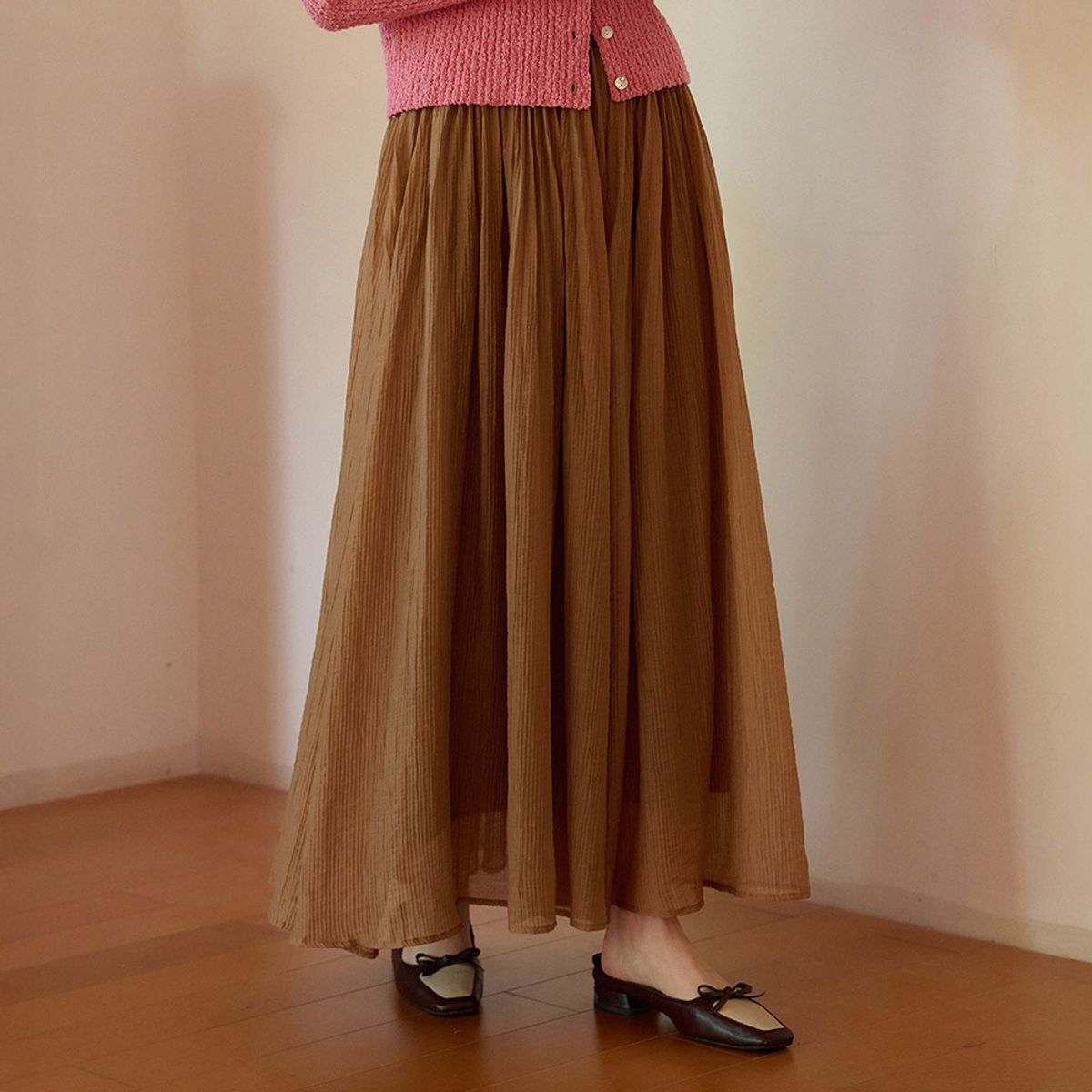 심플레트로(SIMPLE RETRO) SR_Wrinkled gauze skirt_2color