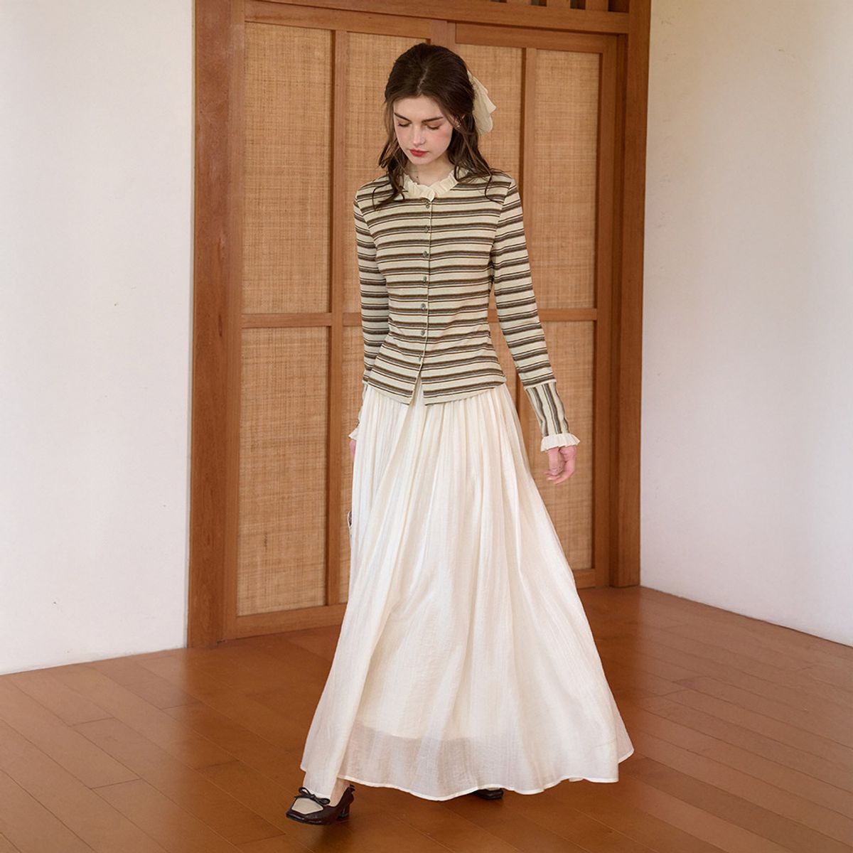 심플레트로(SIMPLE RETRO) SR_Wrinkled gauze skirt_2color