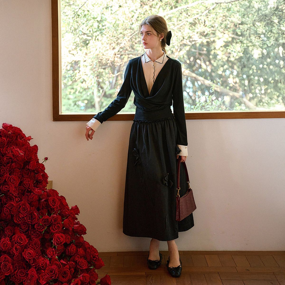 심플레트로(SIMPLE RETRO) SR_Fake two swing collar blouse_2color