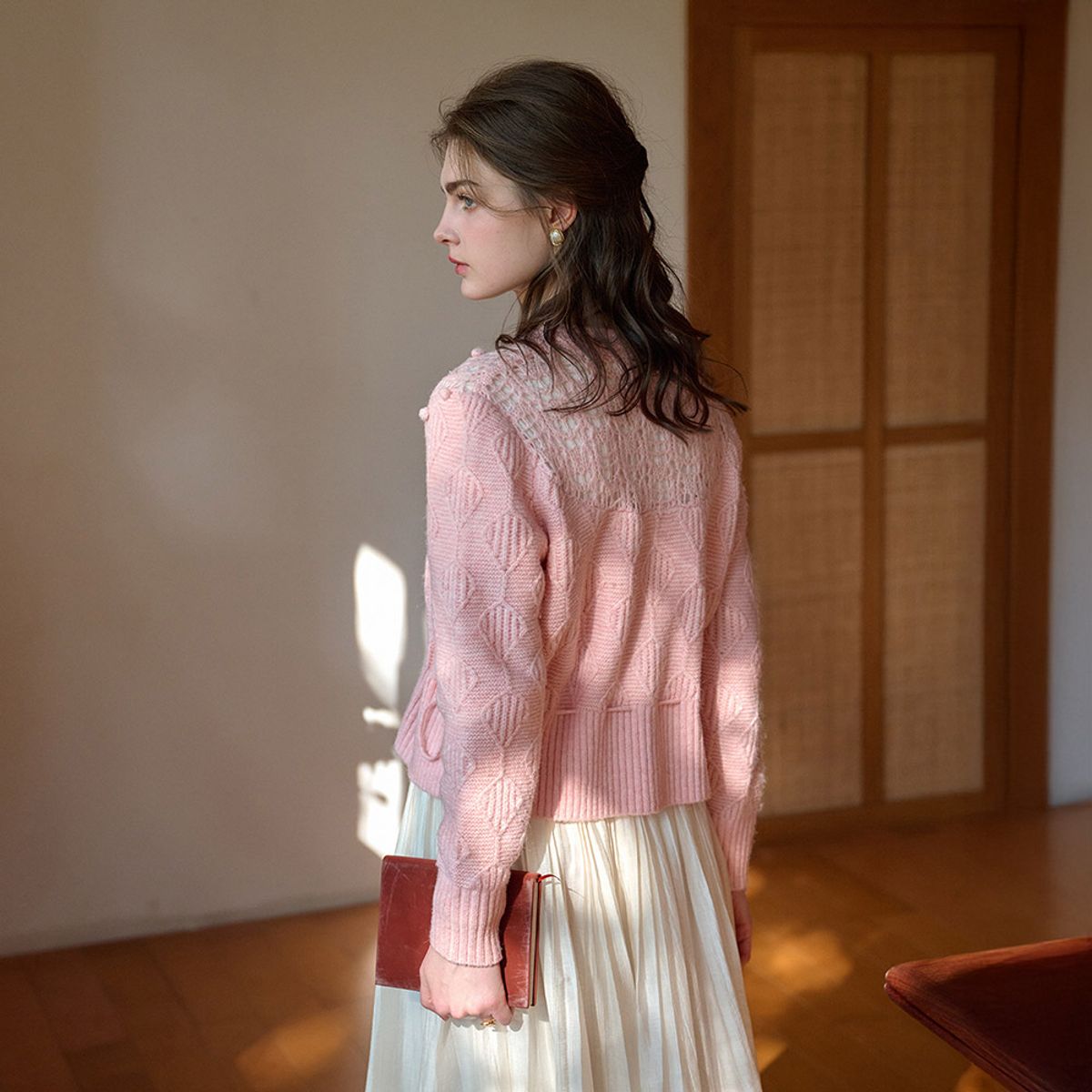 심플레트로(SIMPLE RETRO) SR_Crochet long sleeve knit cardigan