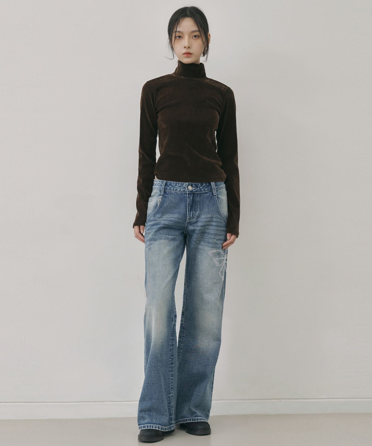 닉앤니콜(NICK&NICOLE) CRYSTAL BUTTERFLY DENIM WIDE PANTS_BLUE