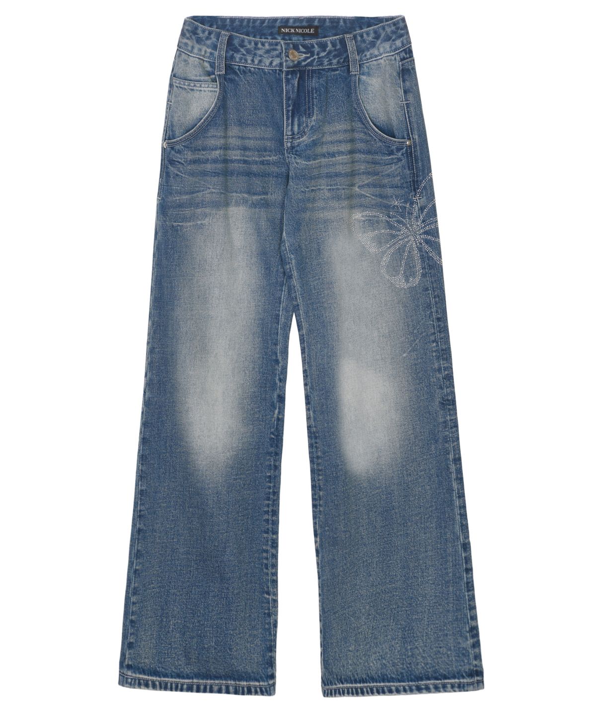 닉앤니콜(NICK&NICOLE) CRYSTAL BUTTERFLY DENIM WIDE PANTS_BLUE