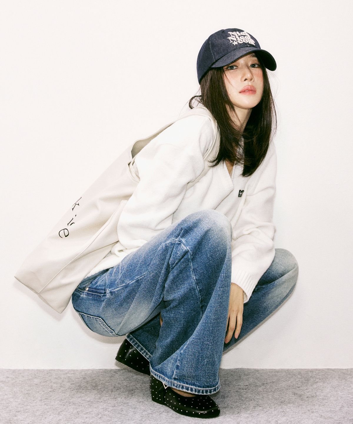 닉앤니콜(NICK&NICOLE) CRYSTAL BUTTERFLY DENIM WIDE PANTS_BLUE