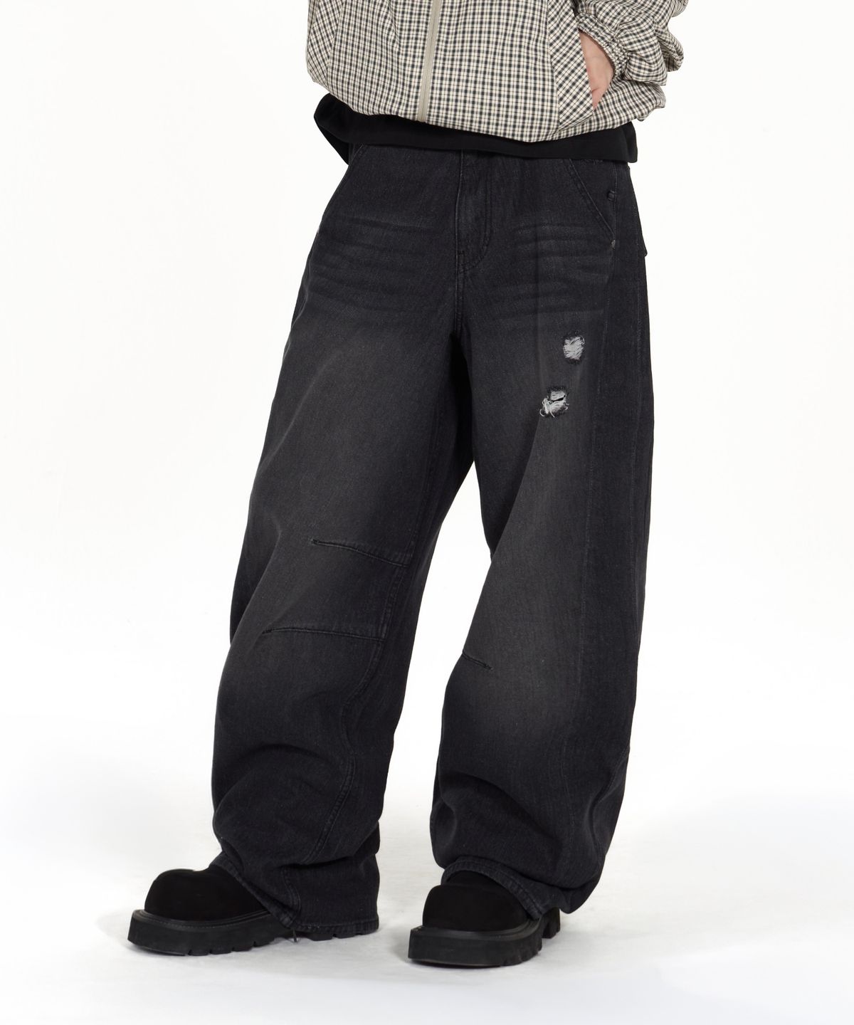 아이돈워너셀(IDWS) Bomin Curved Denim Pants Black