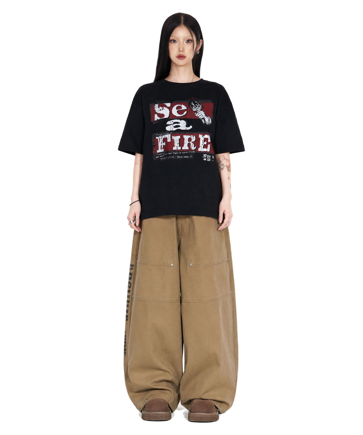 아이돈워너셀(IDWS) Route Print Balloon Pants Beige