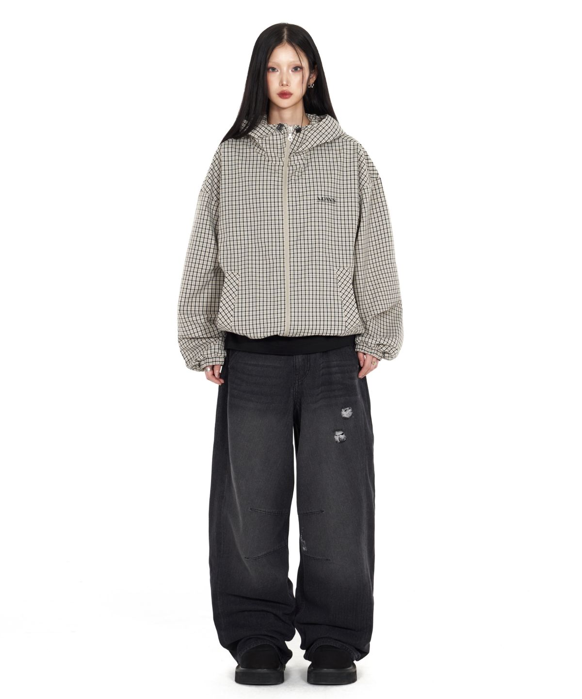 아이돈워너셀(IDWS) Vortex Check Windbreaker Ivory