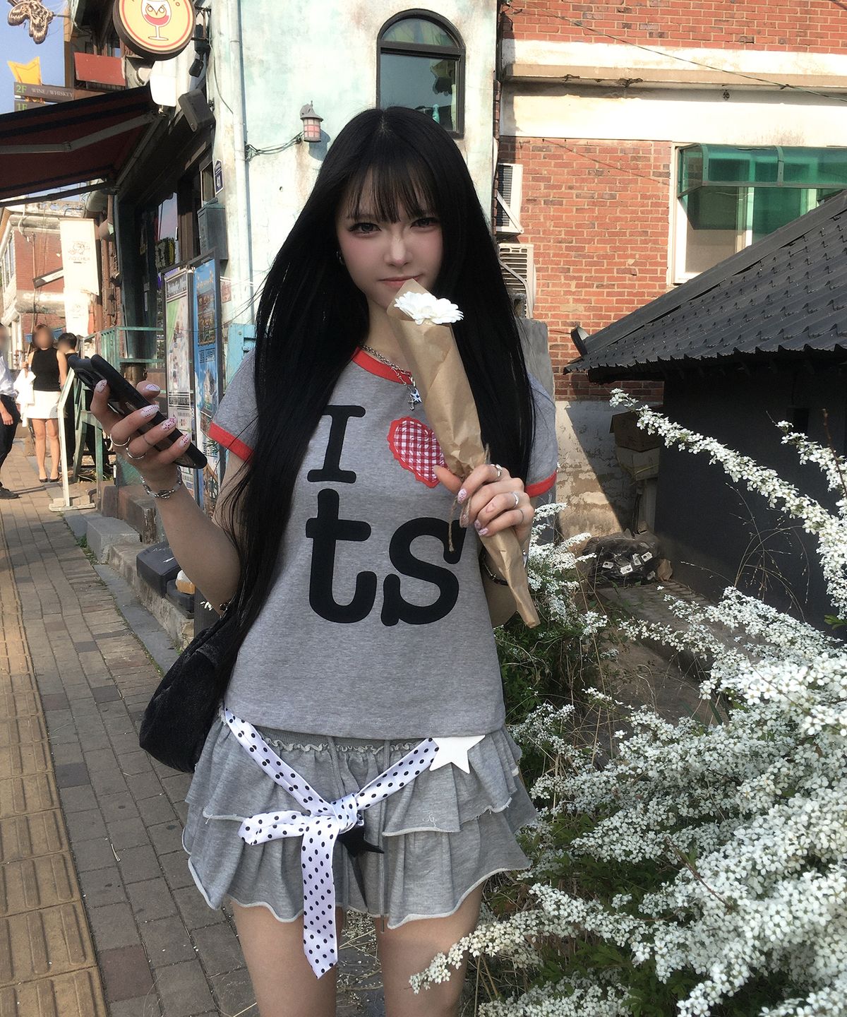 탄산마그네슘(TANSANMAGNESIUM) 하트 링거 티셔츠 (그레이)