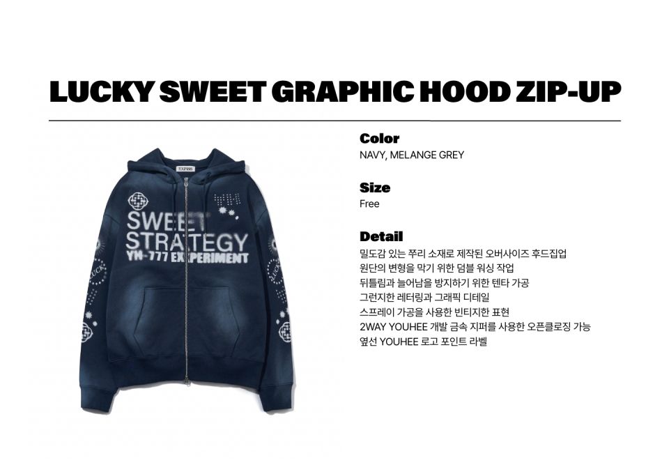 MUSINSA | YOUHEE LUCKY SWEET GRAPHIC HOOD ZIP-UP_NAVY