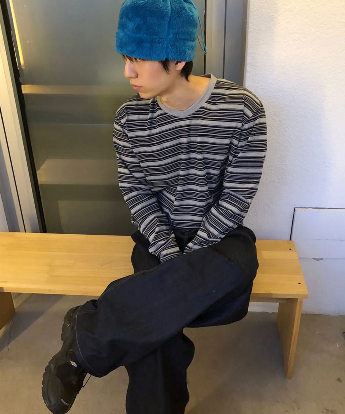인템포무드(INTEMPOMOOD) 브이넥 스트라이프 롱 슬리브 : 2컬러