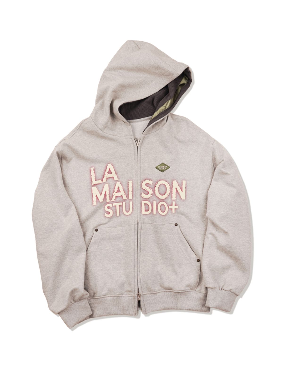 라 메종 스튜디오(LA MAISON STUDIO) LA MAISON ESSENTIAL CROP HOODIE ZIP-UP MELANGRAY(FCG1ZP681M)