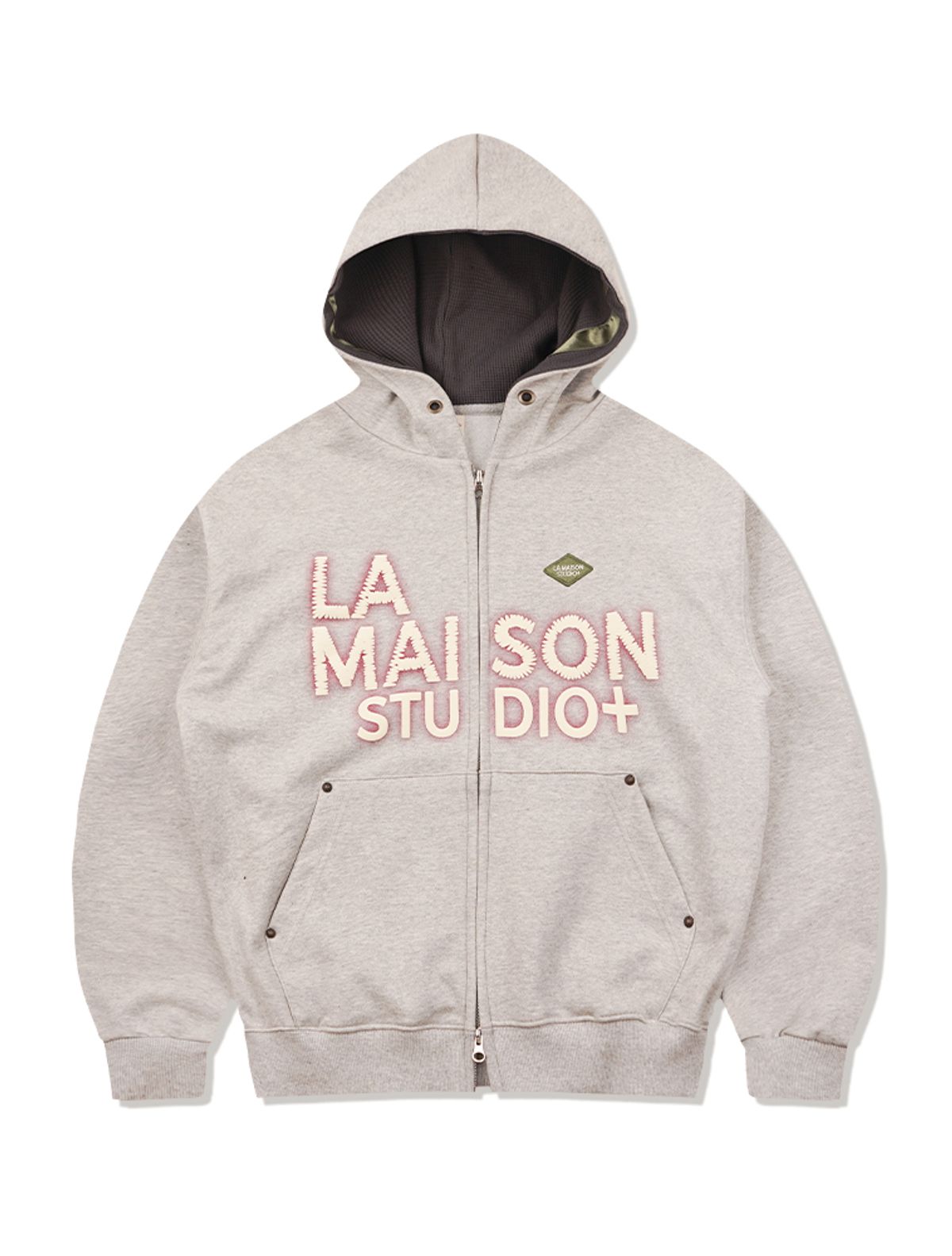 라 메종 스튜디오(LA MAISON STUDIO) LA MAISON ESSENTIAL CROP HOODIE ZIP-UP MELANGRAY(FCG1ZP681M)