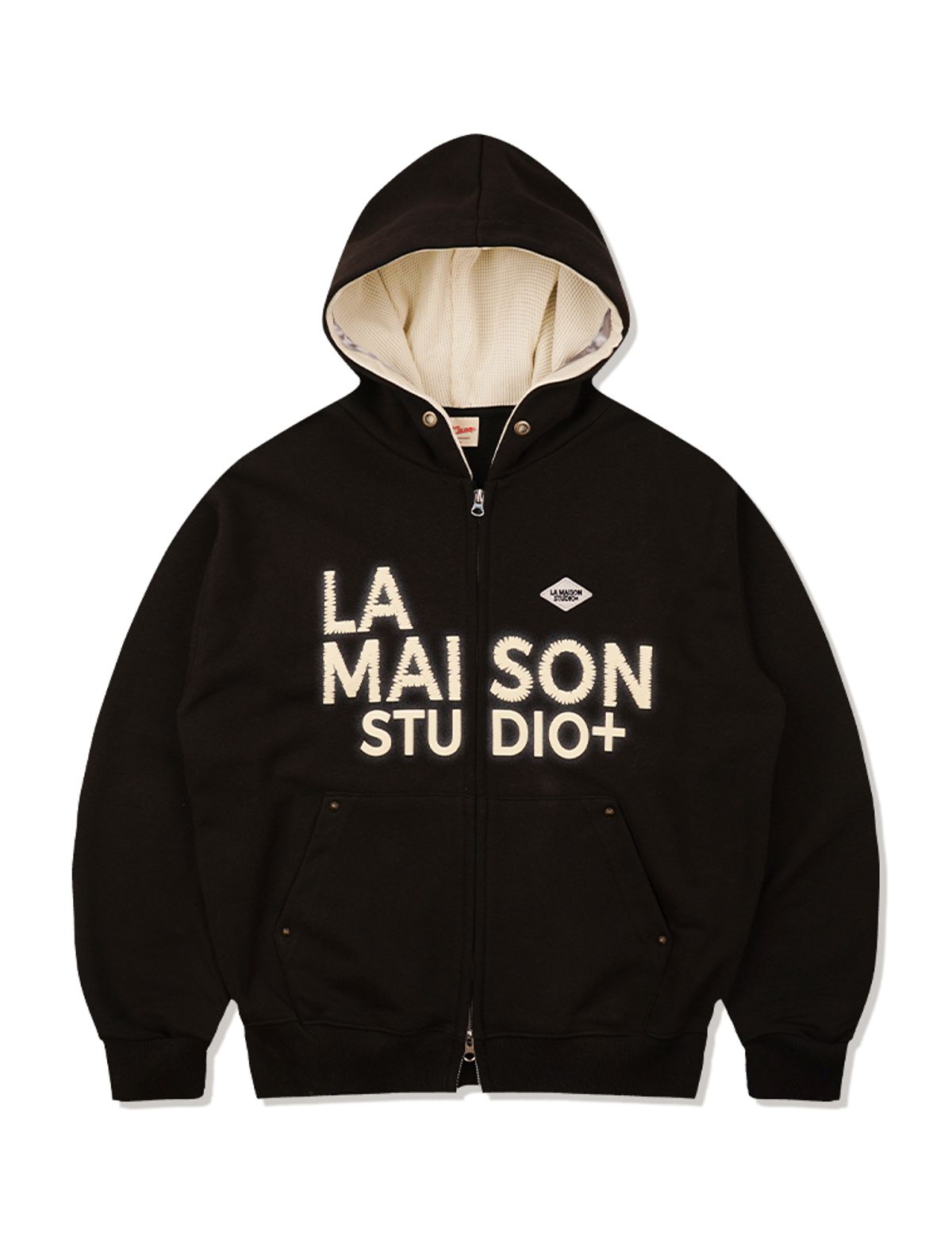 라 메종 스튜디오(LA MAISON STUDIO) LA MAISON ESSENTIAL CROP HOODIE ZIP-UP BLACK(FCG1ZP681M)
