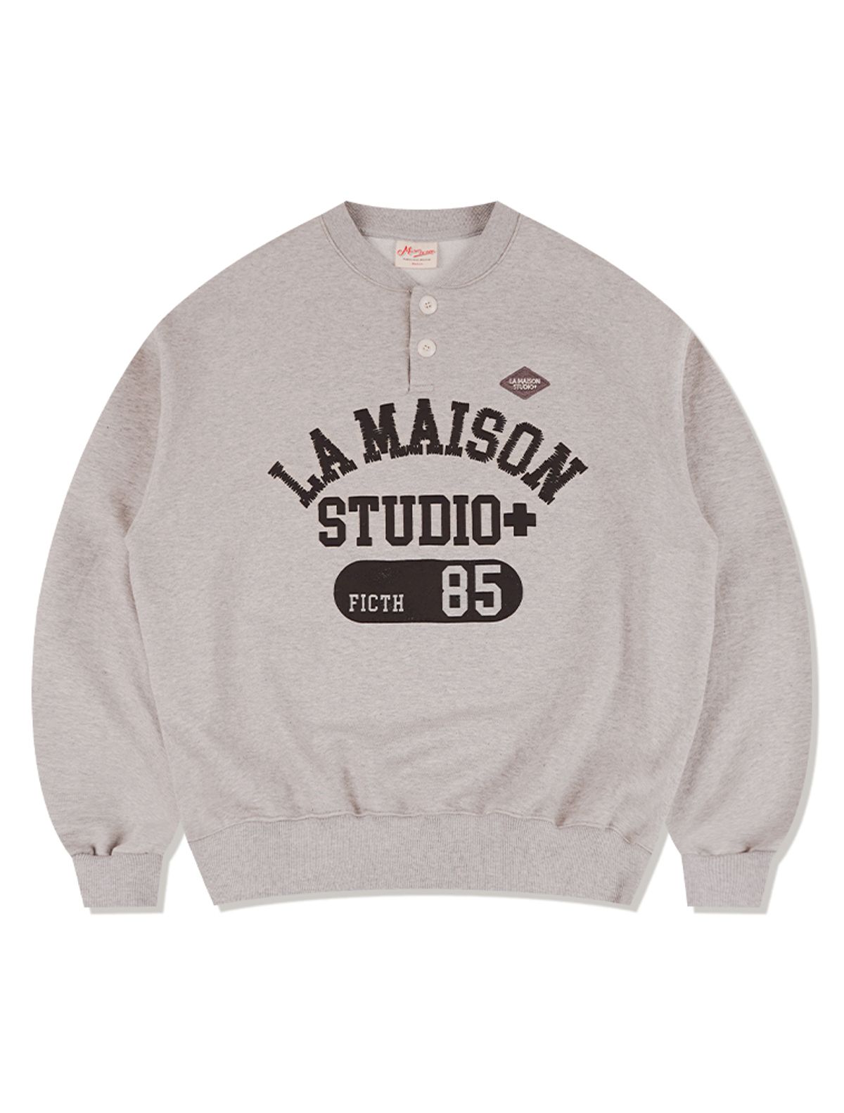 라 메종 스튜디오(LA MAISON STUDIO) LA MAISON ESSENTIAL CROP HENLEY NECK MELANGRAY(FCG1TS682M)