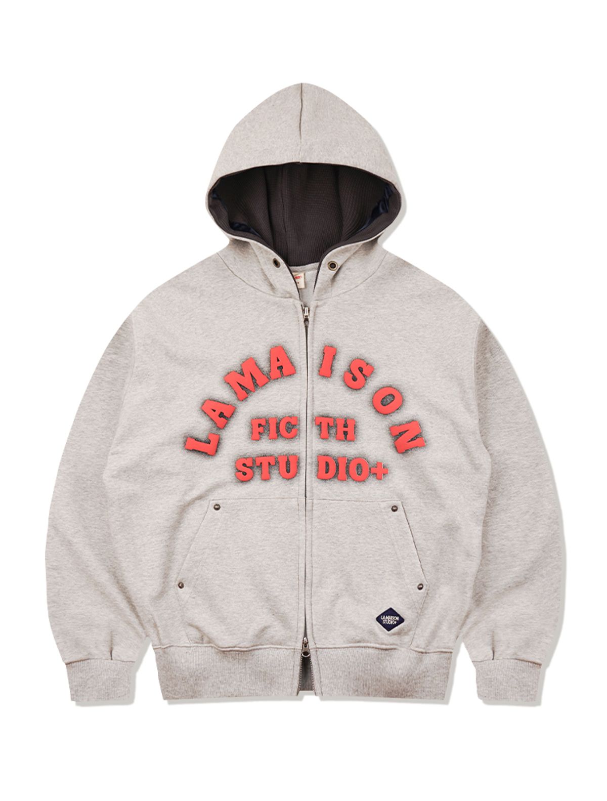 라 메종 스튜디오(LA MAISON STUDIO) LA MAISON ESSENTIAL CROP ARCH LOGO HOODIDIE ZIP-UP MELANGRAY(FCG1ZP684M)