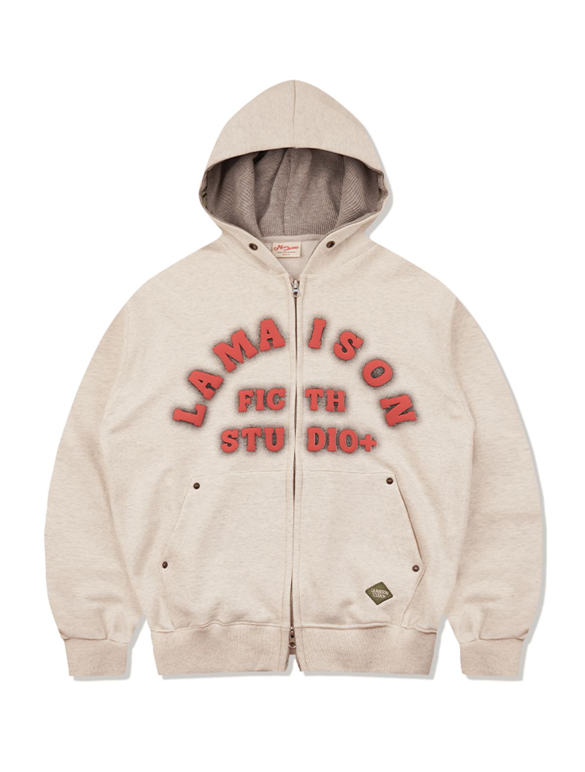 라 메종 스튜디오(LA MAISON STUDIO) LA MAISON ESSENTIAL CROP ARCH LOGO HOODIDIE ZIP-UP OATMEAL(FCG1ZP684M)