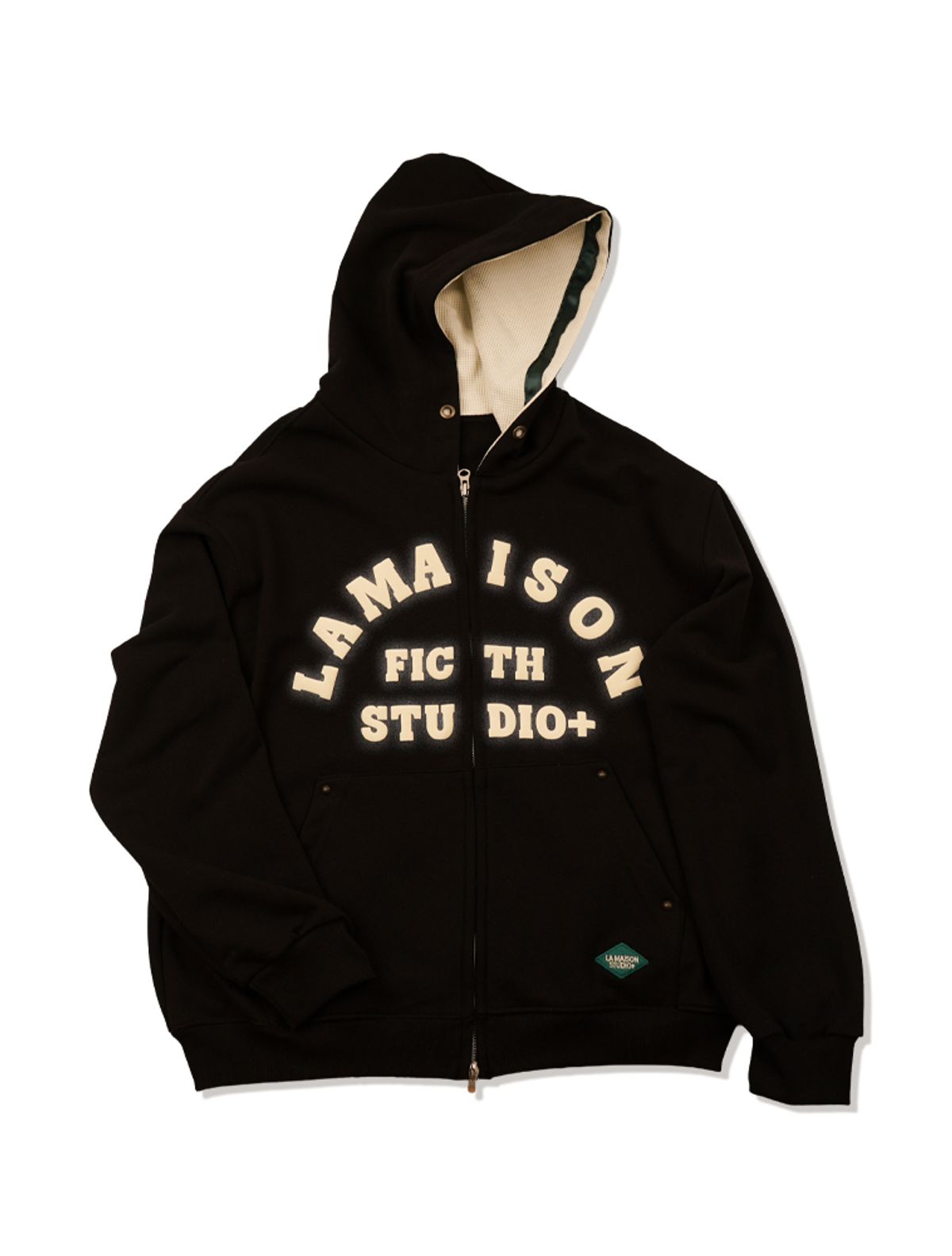 라 메종 스튜디오(LA MAISON STUDIO) LA MAISON ESSENTIAL CROP ARCH LOGO HOODIDIE ZIP-UP BLACK(FCG1ZP684M)
