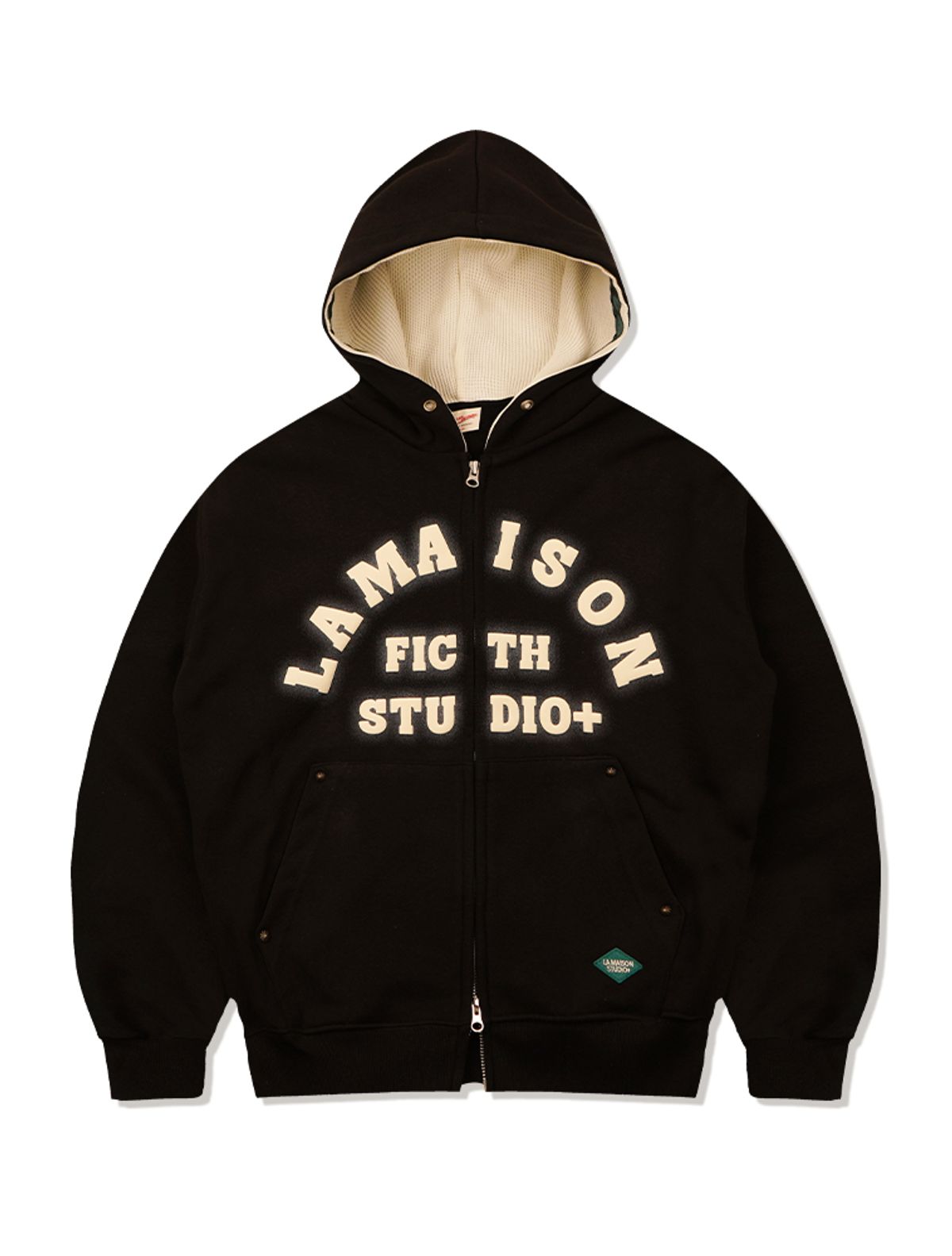 라 메종 스튜디오(LA MAISON STUDIO) LA MAISON ESSENTIAL CROP ARCH LOGO HOODIDIE ZIP-UP BLACK(FCG1ZP684M)