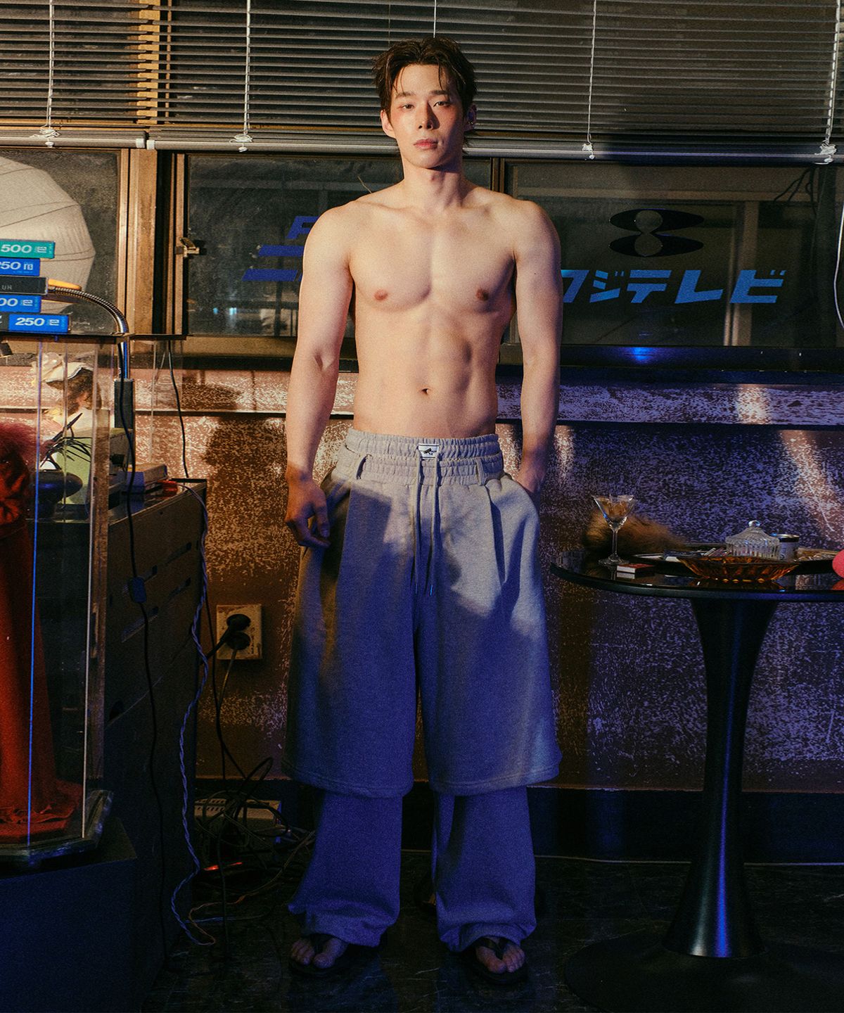 레코딩하우스(RECORDINGHOUSE) REC HALF SWEAT PANTS [MELANGE]