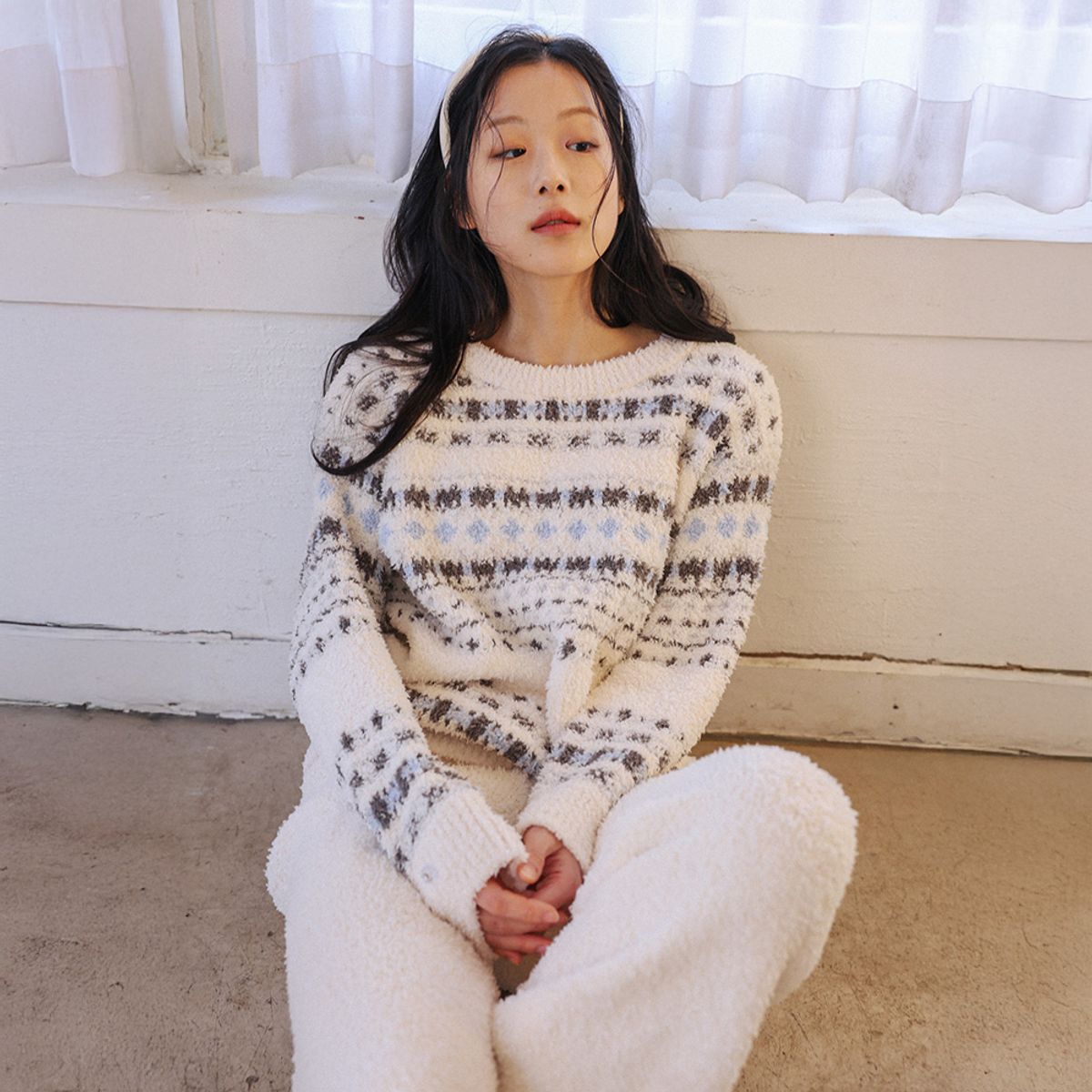멜라니조이(MELANIE JOY) MJ_Nordic fleece pajama two-piece set_IVORY
