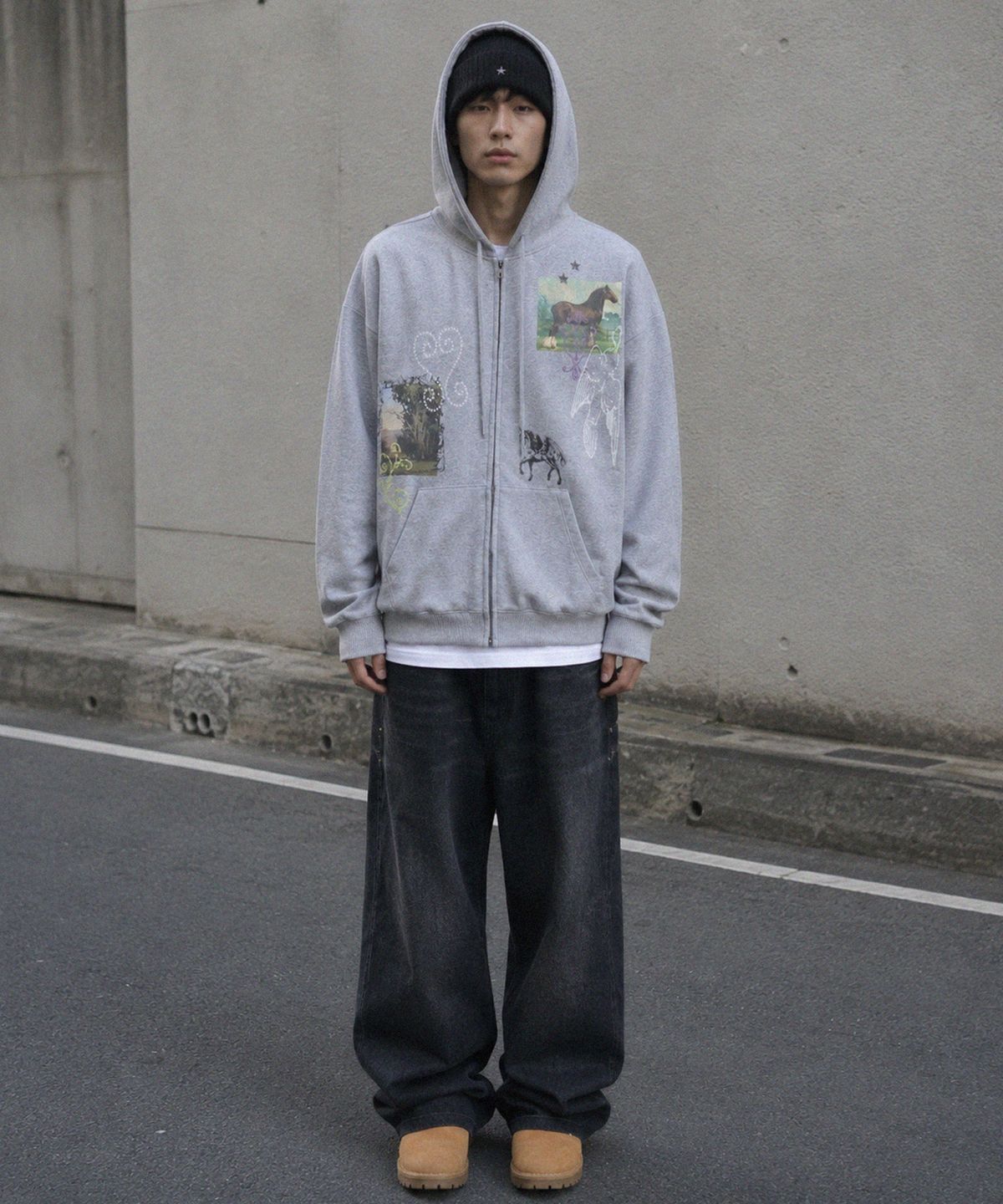 그레이버(GRAVER) [UNISEX]HOREY 후드집업_BLACK