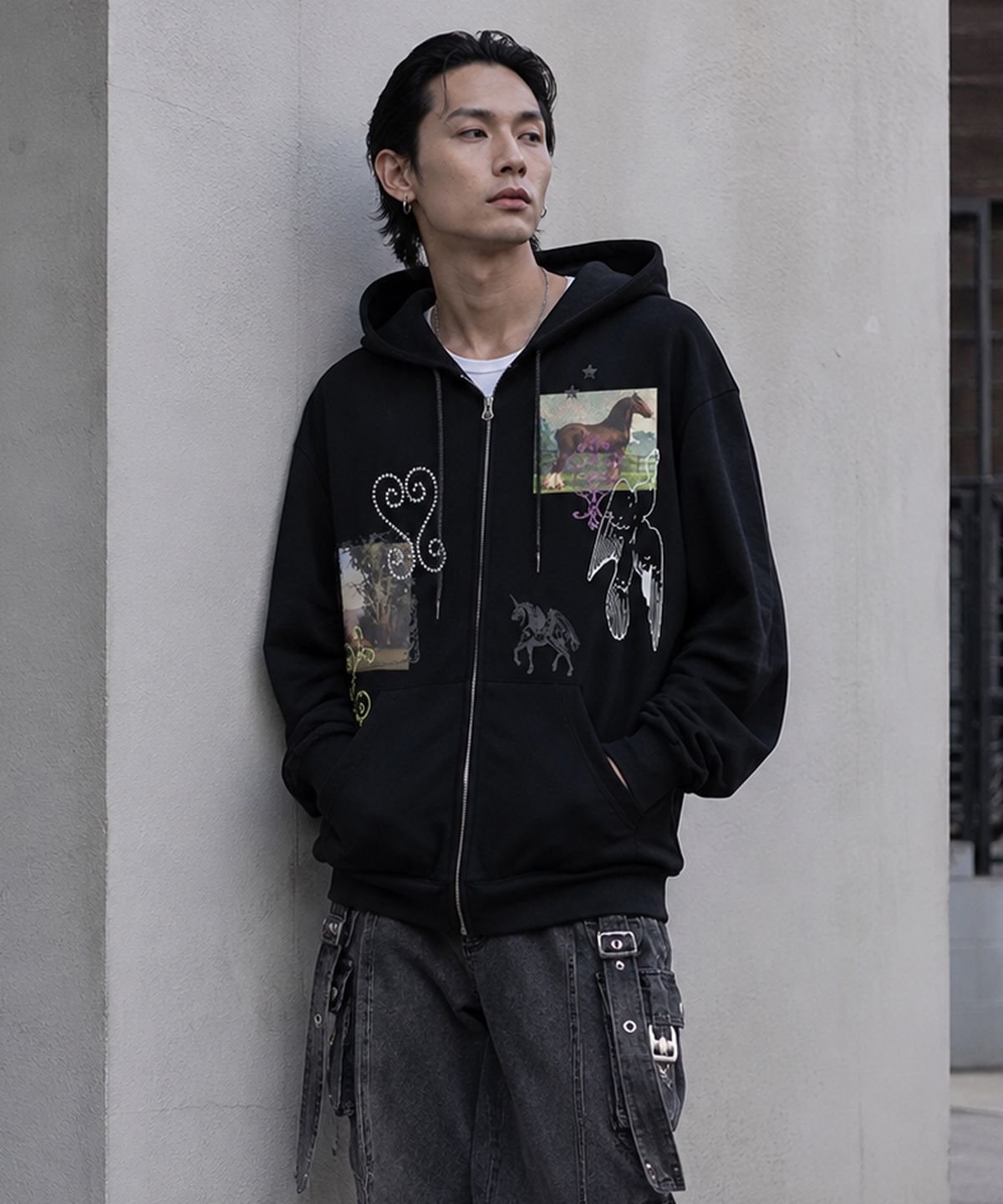 그레이버(GRAVER) [UNISEX]HOREY 후드집업_BLACK