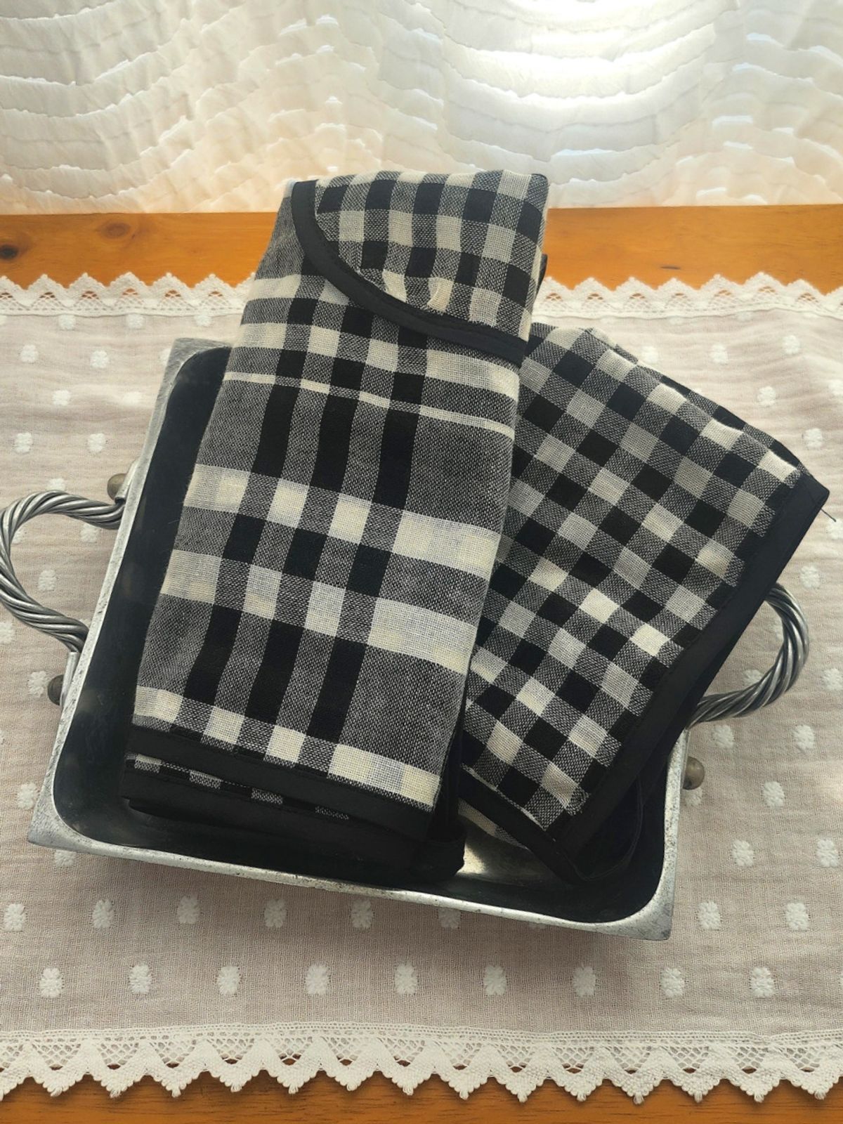 바이지미(BYJIMI) 국내제작 블랙 체크 양면거즈 허리 앞치마
