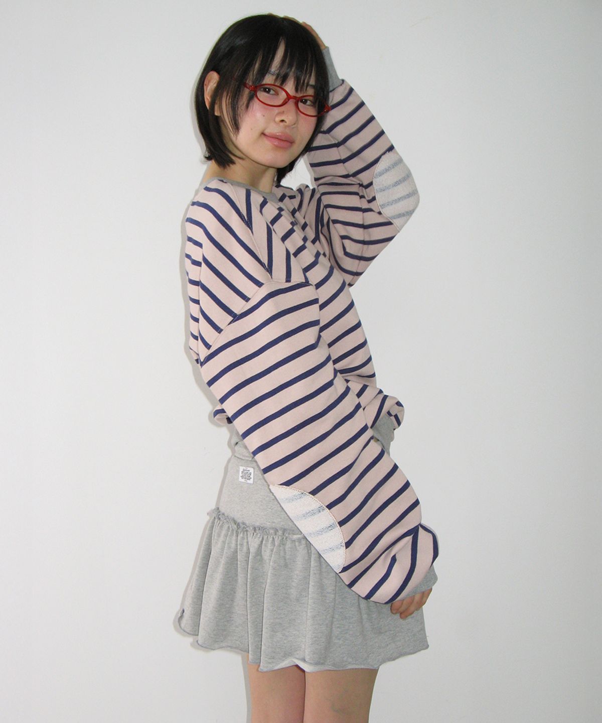 론론(RONRON) ELBOW PATCH STRIPE SWEATSHIRT PINK
