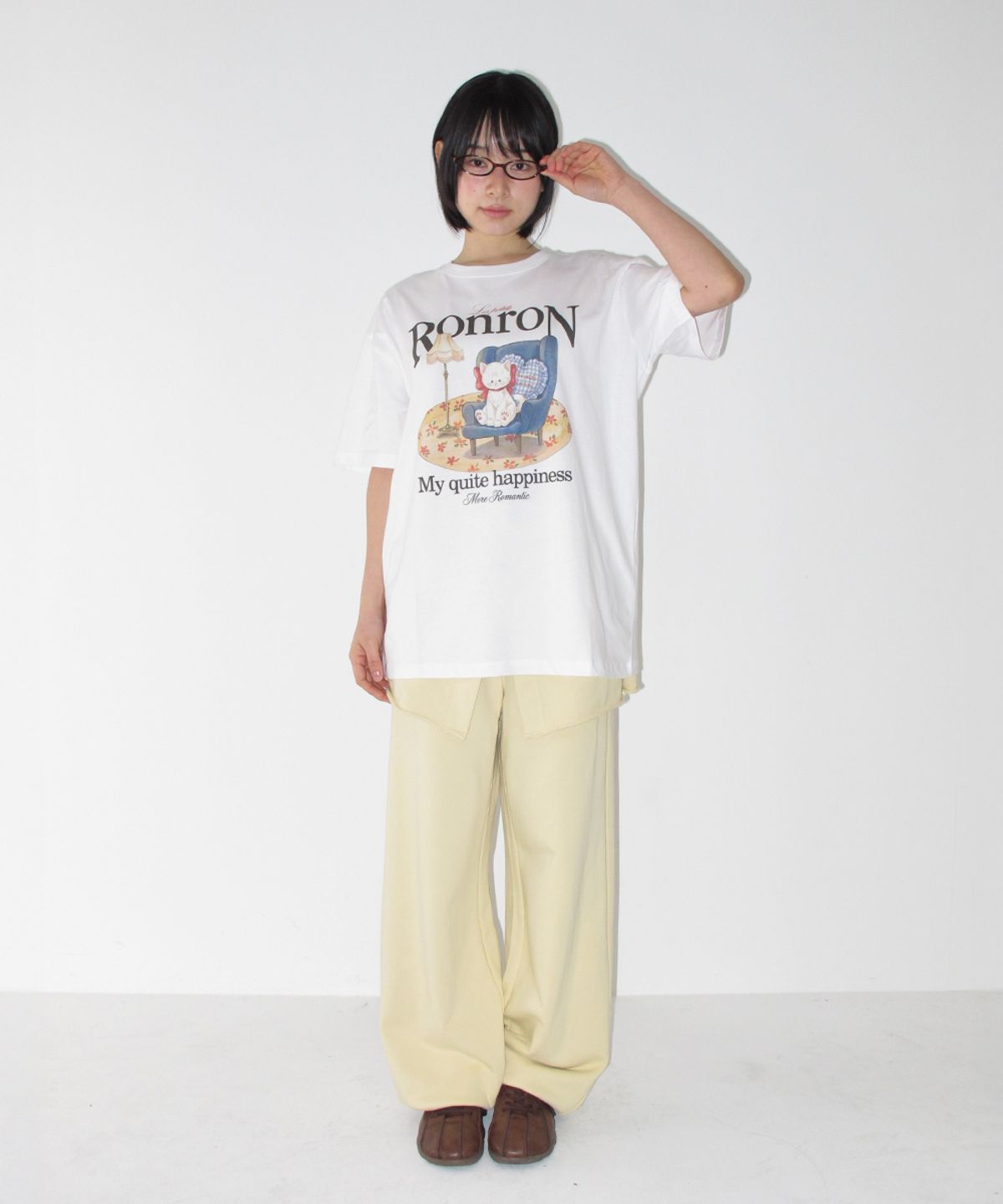 론론(RONRON) QUIET CAT OVER FIT T SHIRT WHITE