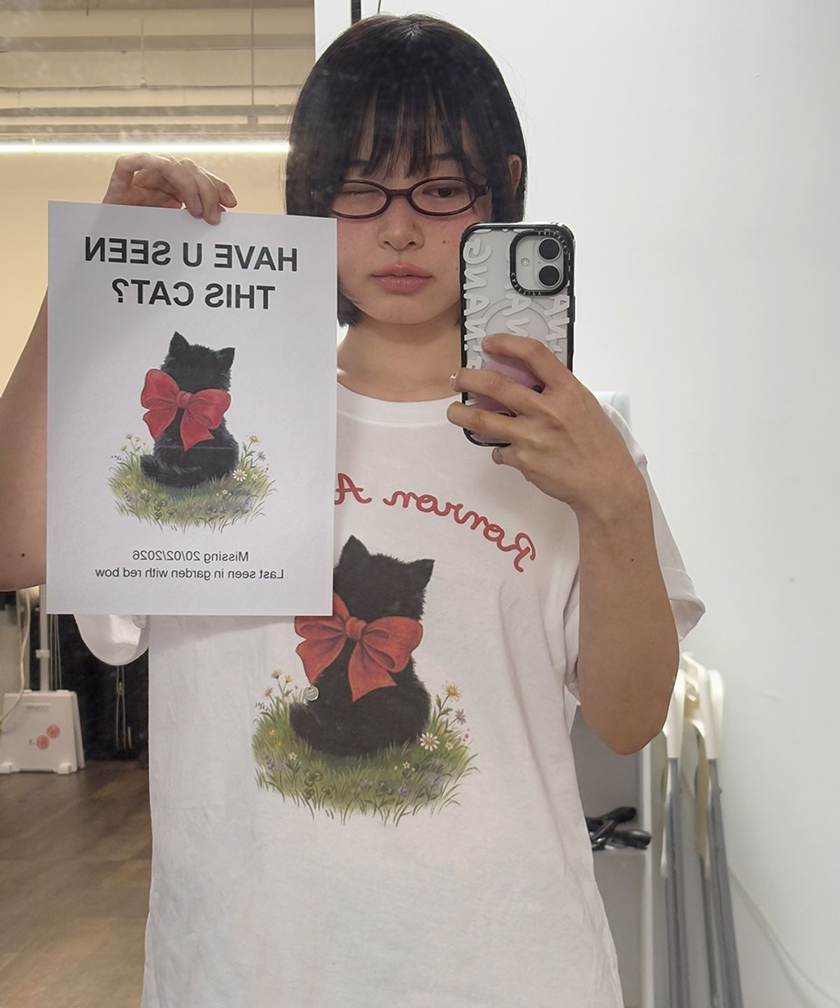 론론(RONRON) RIBBON CAT BASIC FIT T SHIRT WHITE