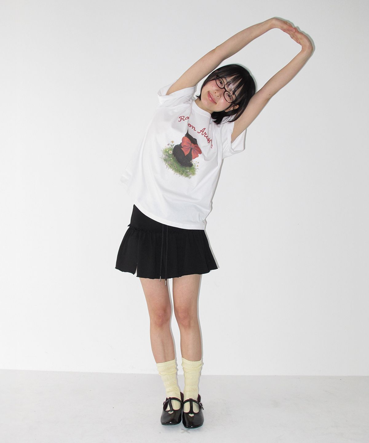 론론(RONRON) RIBBON CAT BASIC FIT T SHIRT WHITE