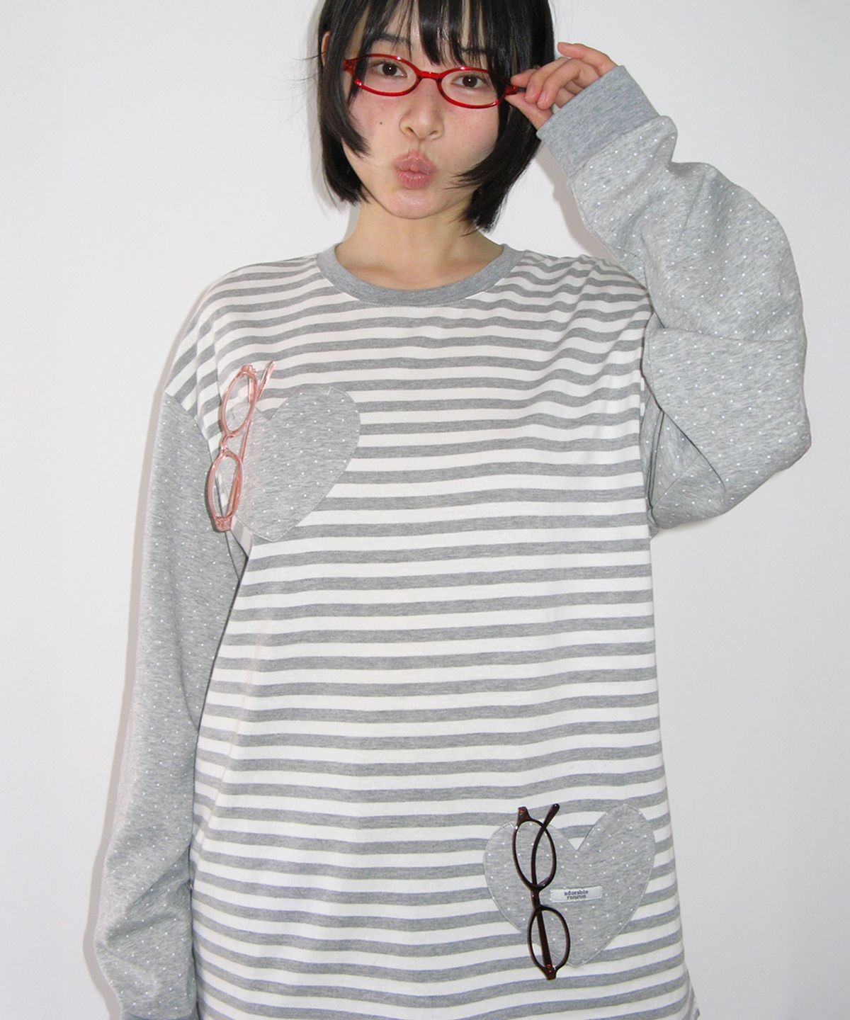 론론(RONRON) HEART DOT POCKET STRIPE LONG SLEEVE GREY