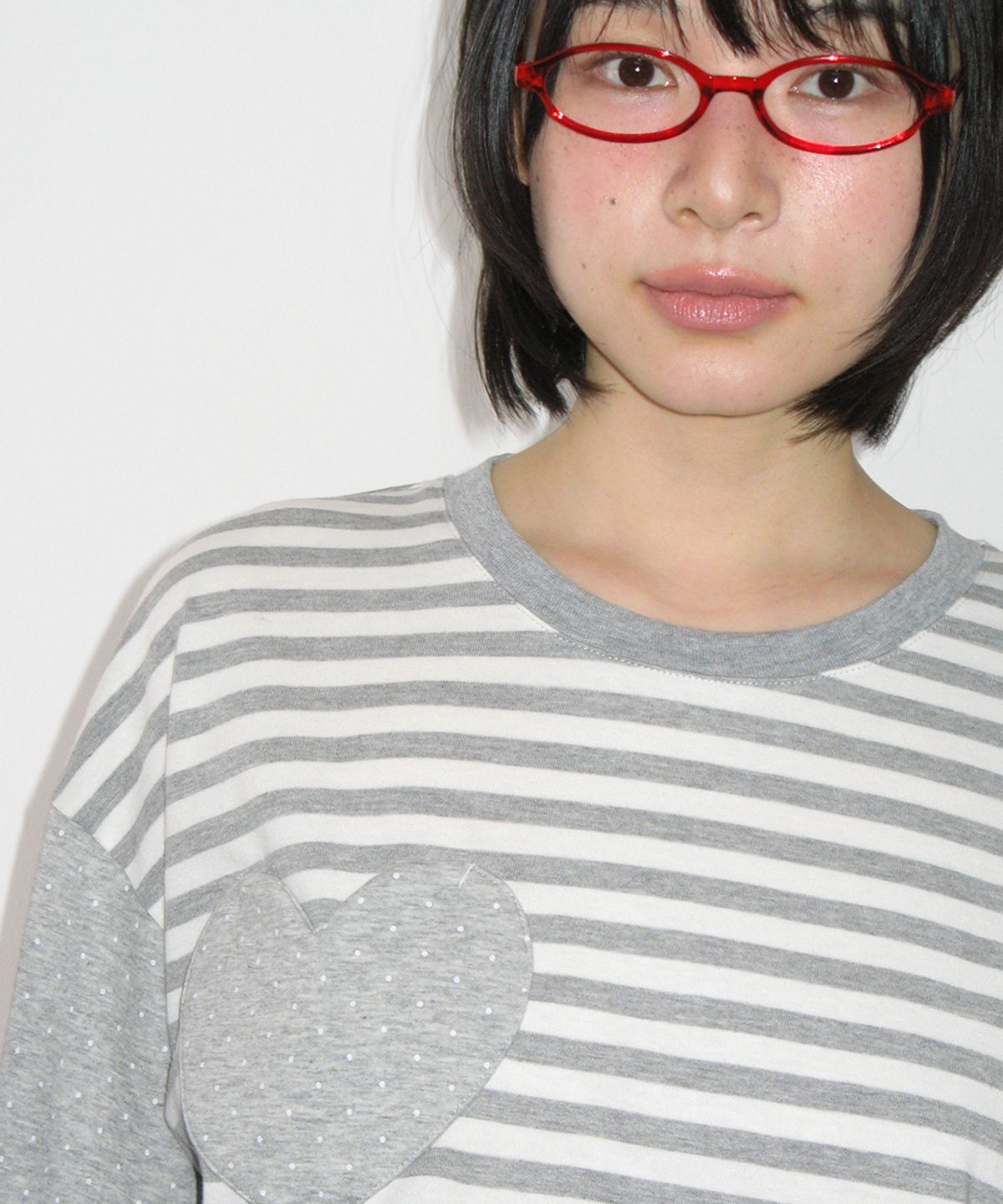 론론(RONRON) HEART DOT POCKET STRIPE LONG SLEEVE GREY