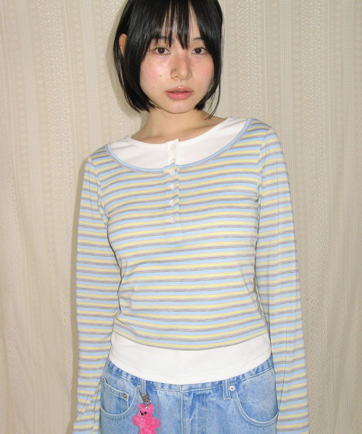 론론(RONRON) LAYERED HENRYNECK LONG SLEEVE BLUE STRIPE