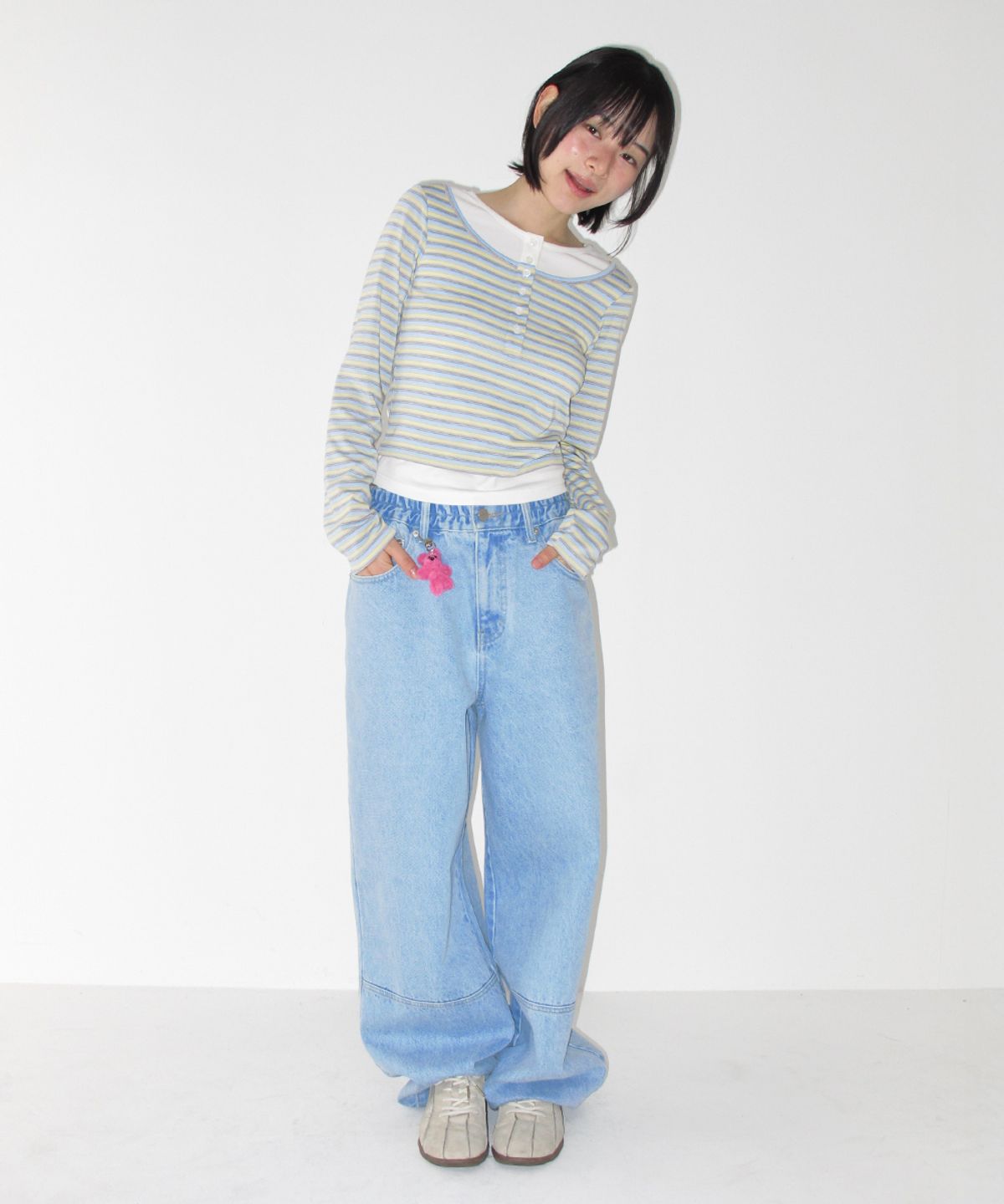 론론(RONRON) LAYERED HENRYNECK LONG SLEEVE BLUE STRIPE