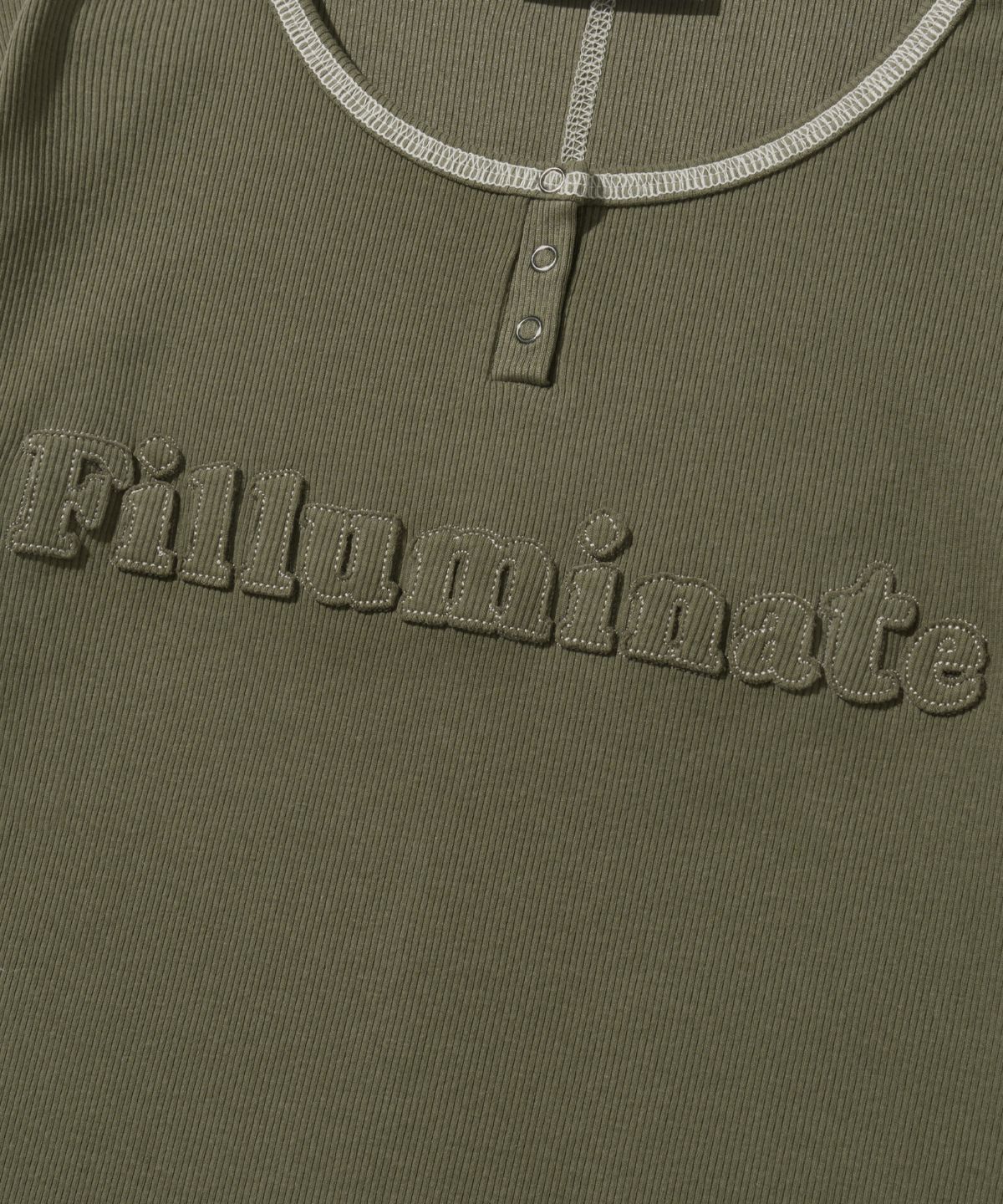 필루미네이트(FILLUMINATE) (W) 리브드 버튼 롱슬리브-카키
