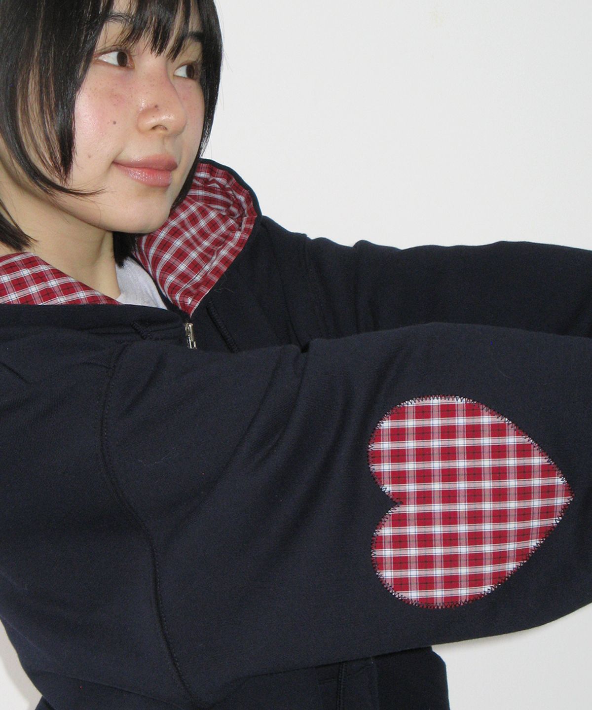 론론(RONRON) CHECK PATCH HOODIE ZIP UP NAVY