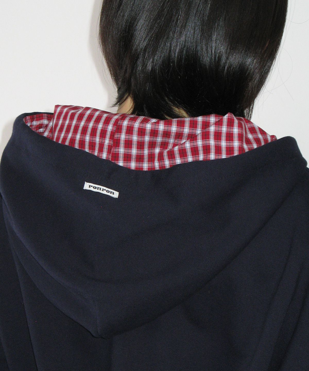 론론(RONRON) CHECK PATCH HOODIE ZIP UP NAVY