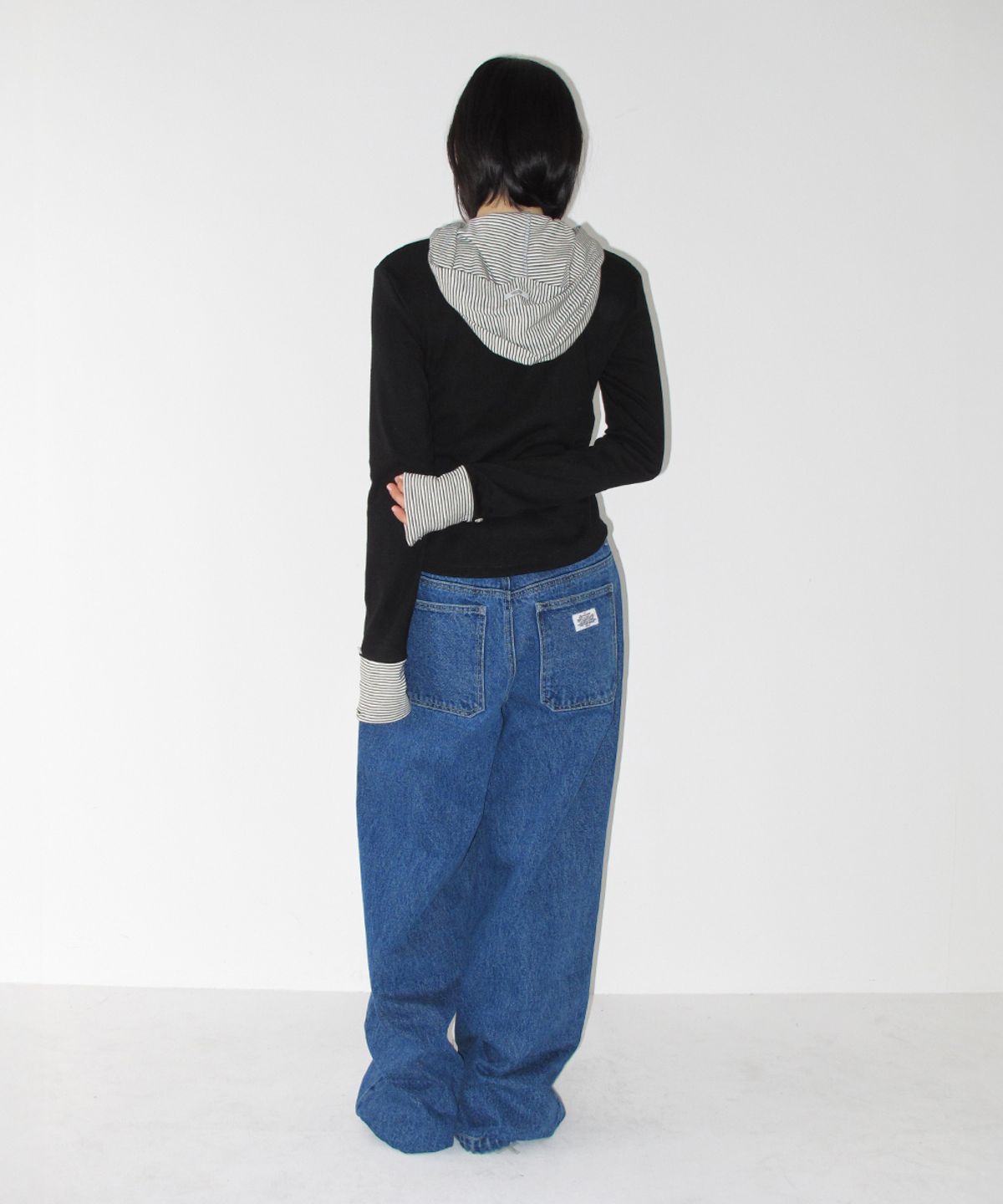 론론(RONRON) SEAM DETAIL BANDING DENIM PANTS MEDIUM BLUE