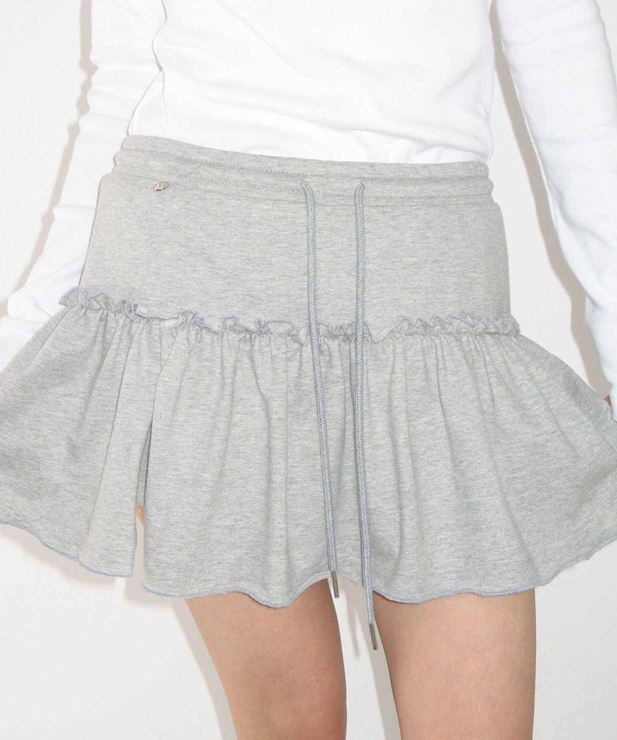 론론(RONRON) SOFT SHIRRING PANTSKIRT GREY
