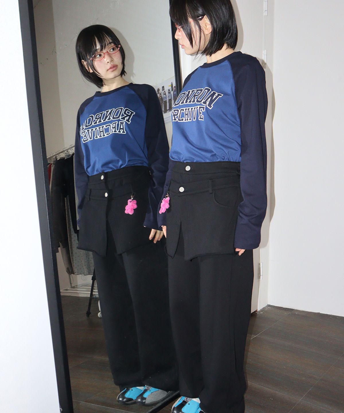 론론(RONRON) SKIRT LAYERED SWEAT PANTS BLACK