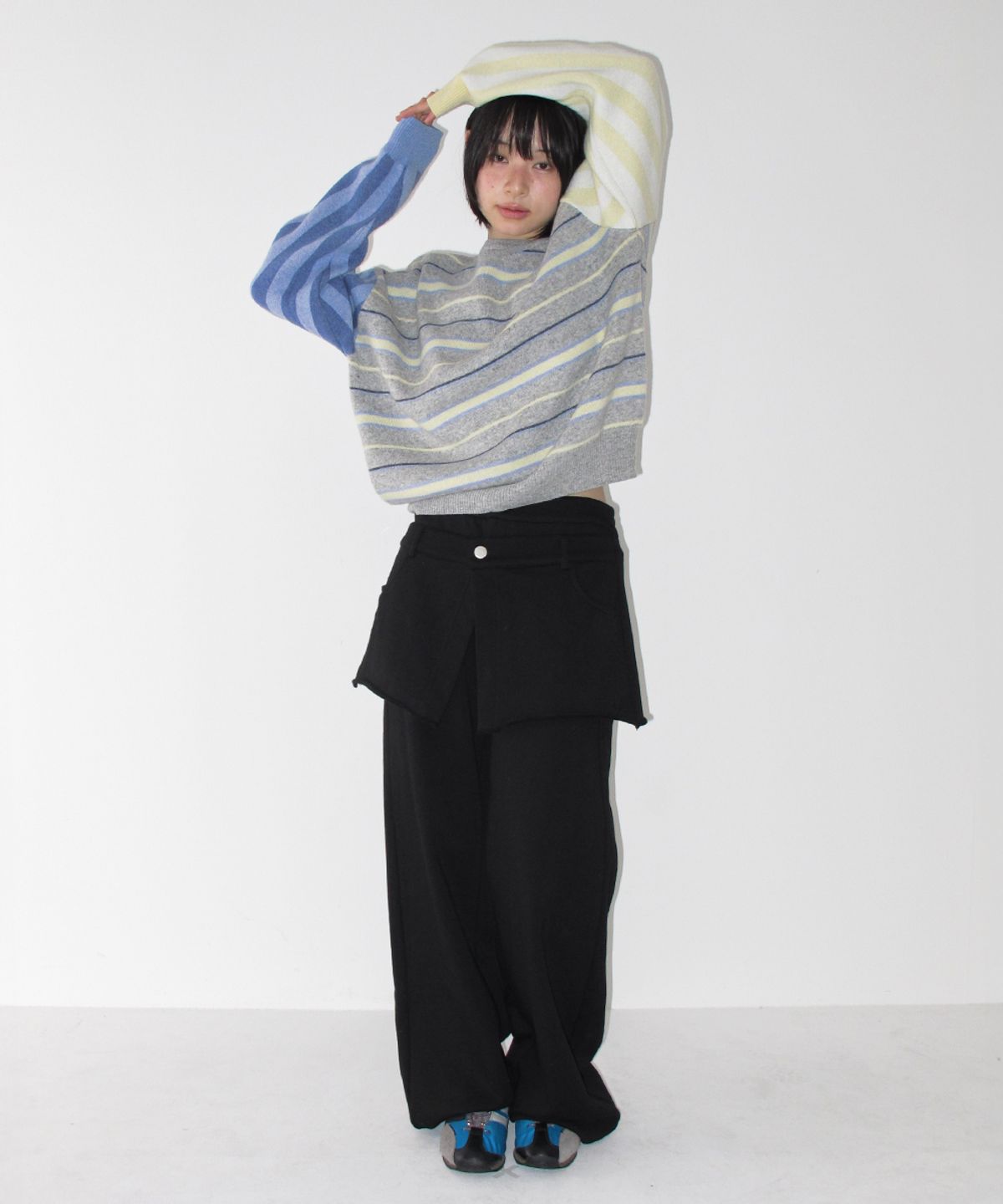론론(RONRON) SKIRT LAYERED SWEAT PANTS BLACK