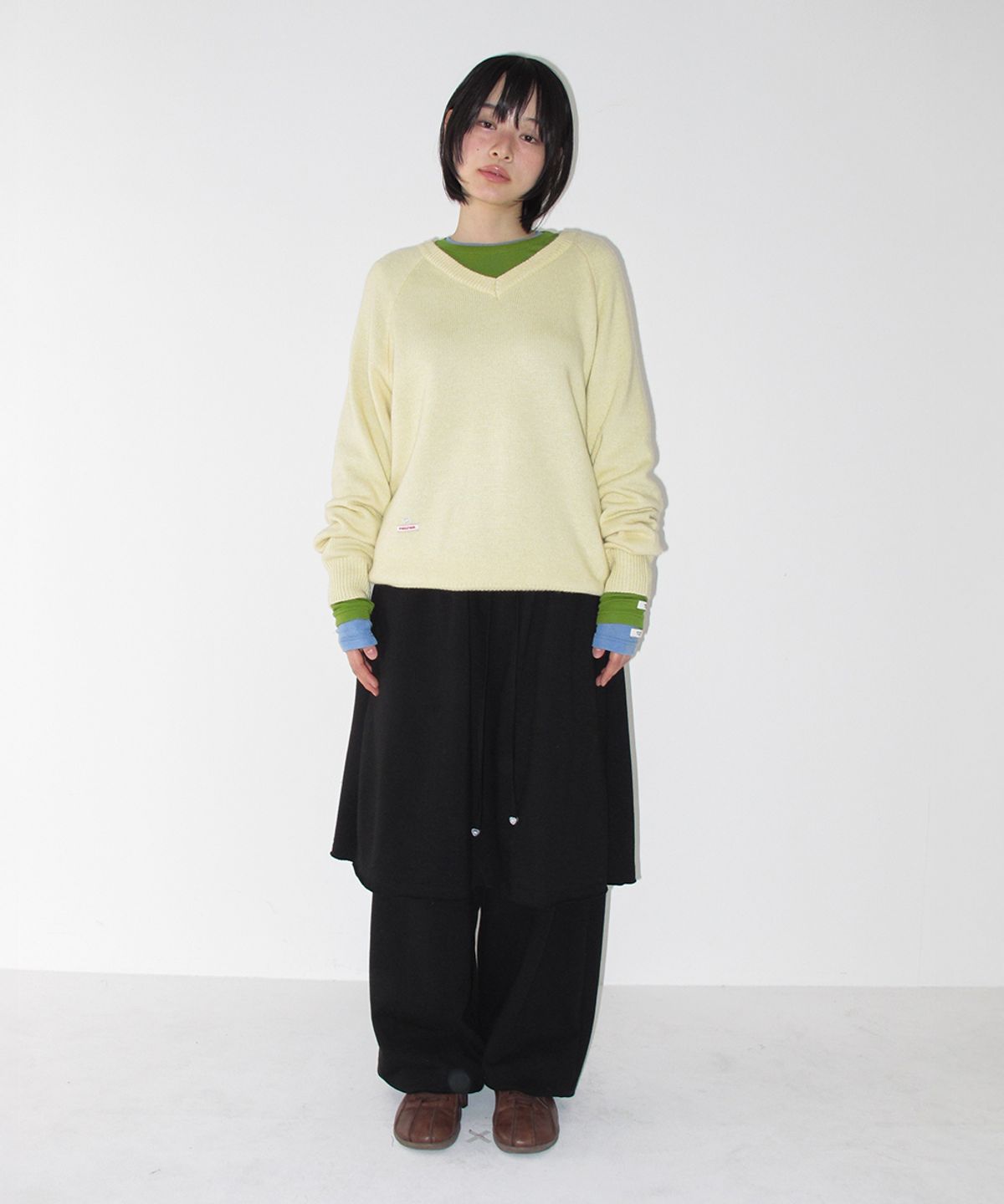 론론(RONRON) LAYERED SKIRT SWEAT PANTS BLACK