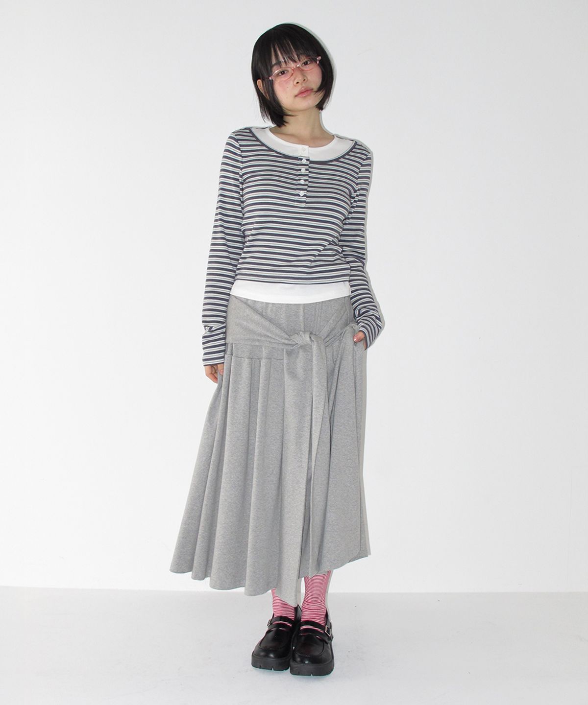 론론(RONRON) STRAP KNOT LONG SKIRT GREY