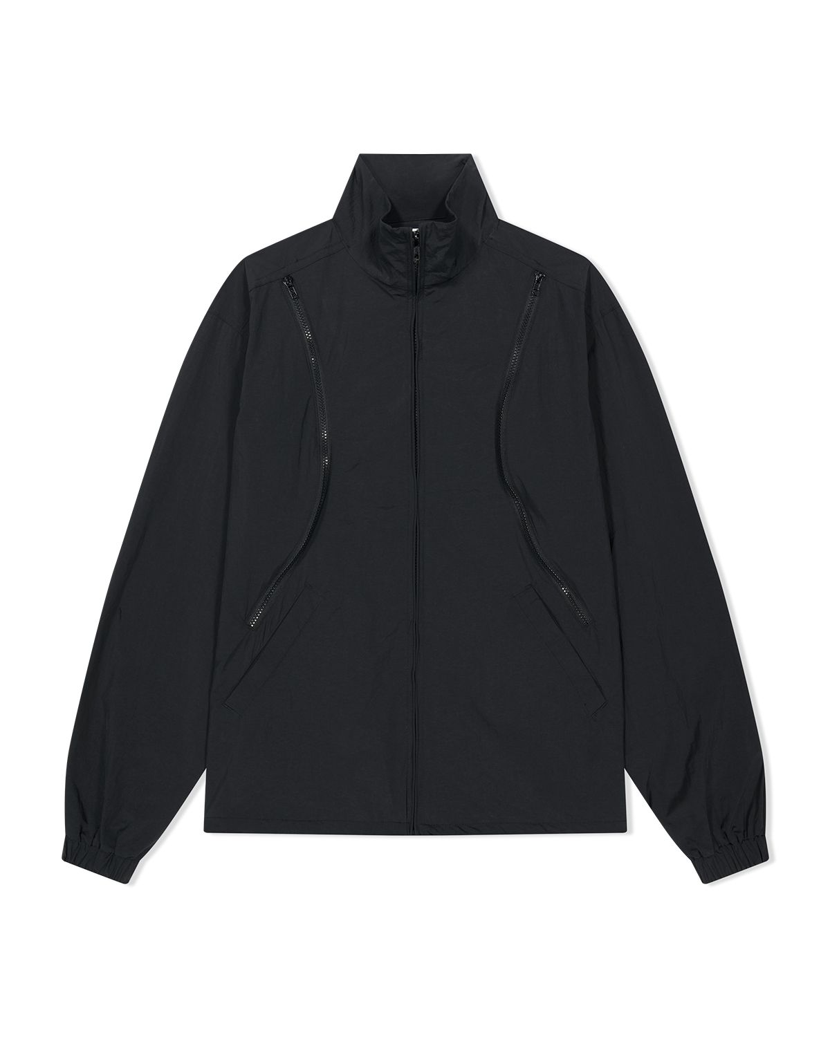 더뮤지엄비지터(THEMUSEUMVISITOR) NYLON CURVED ZIPPER WINDBREAKER (BLACK)
