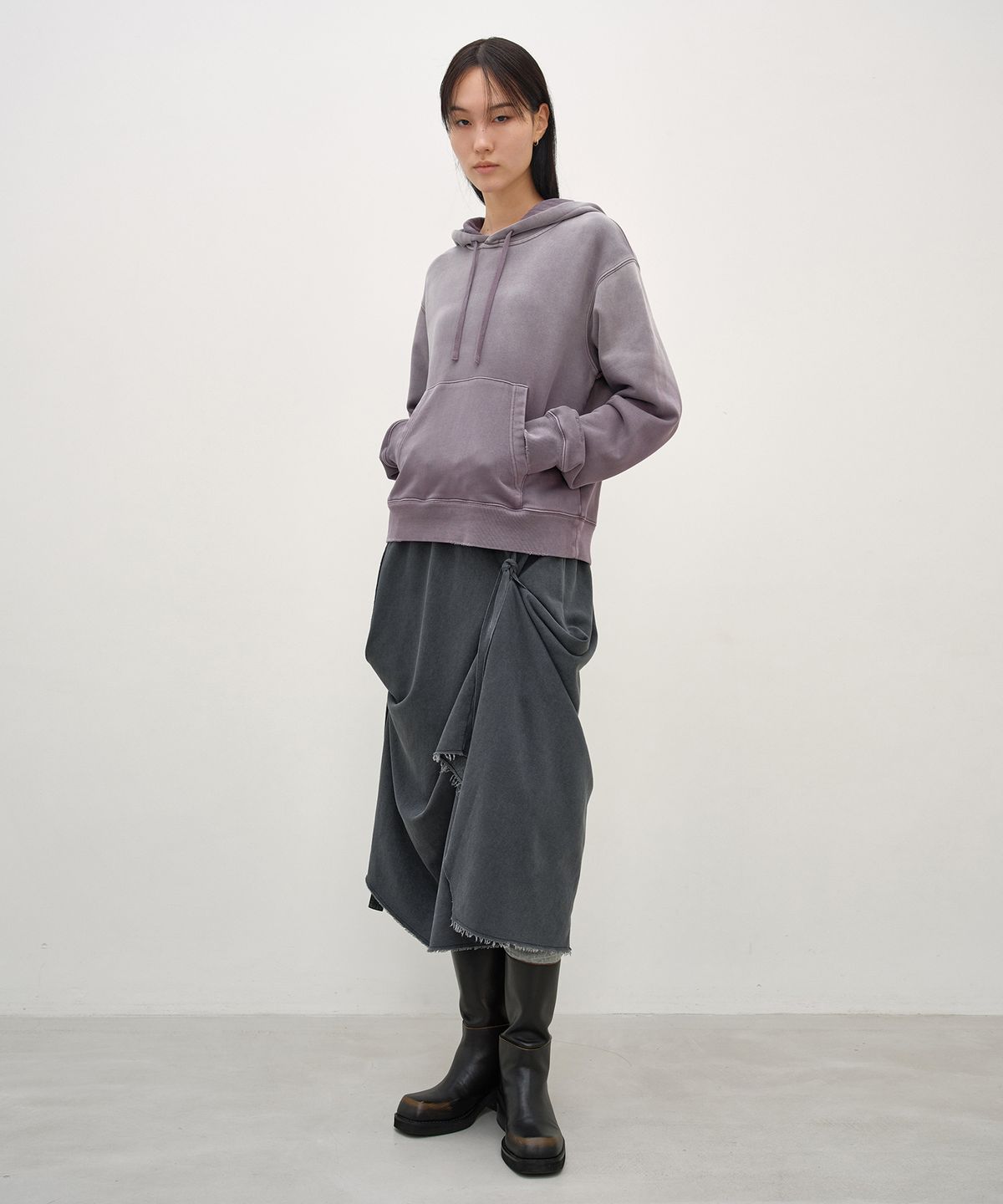 인사일런스 우먼(INSILENCE WOMEN) 워시드 컬러 소프트 후디 PURPLE