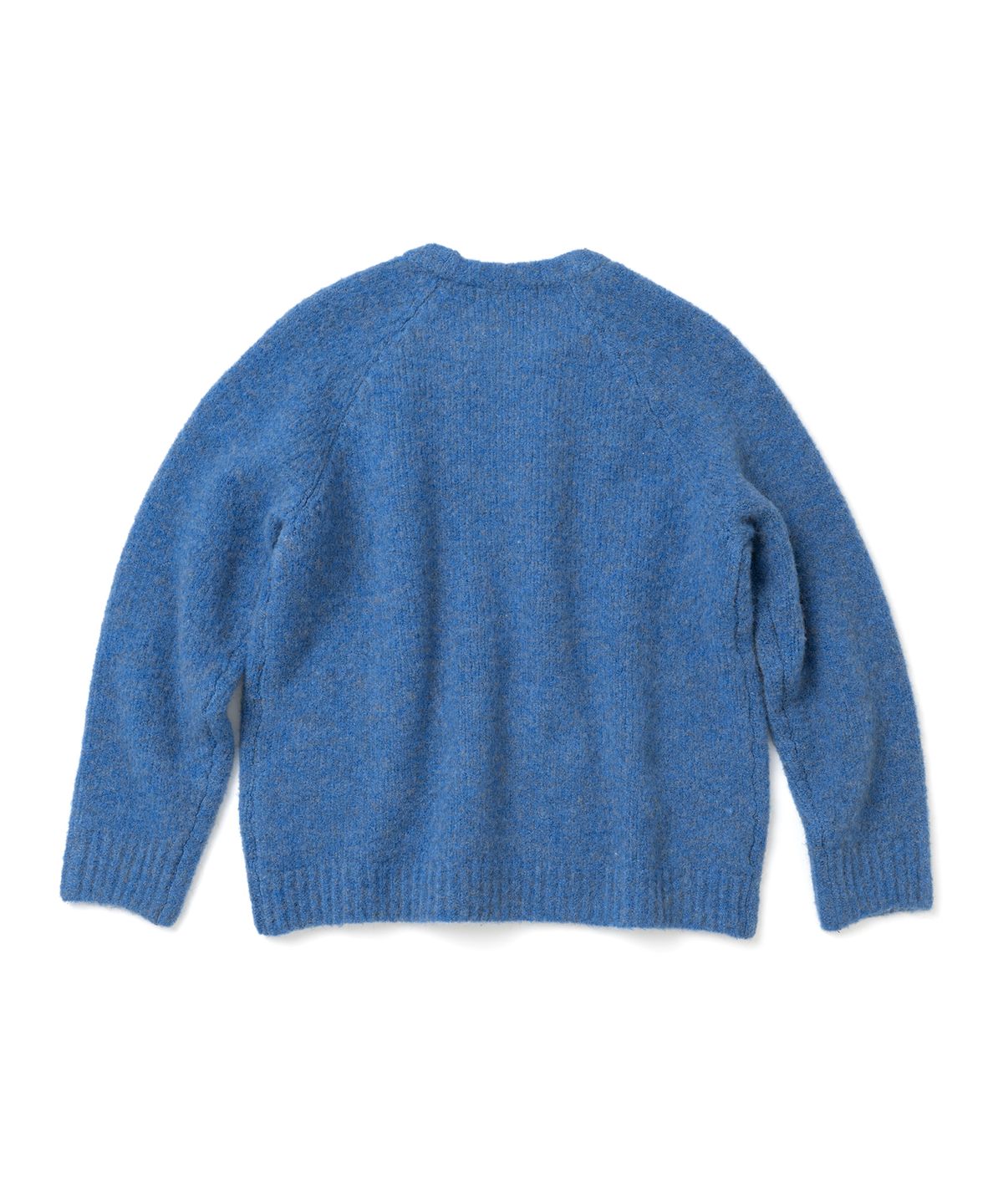니티드(KNITTED) (UNISEX)부클 래글런 크롭 라운드 니트 BLUE