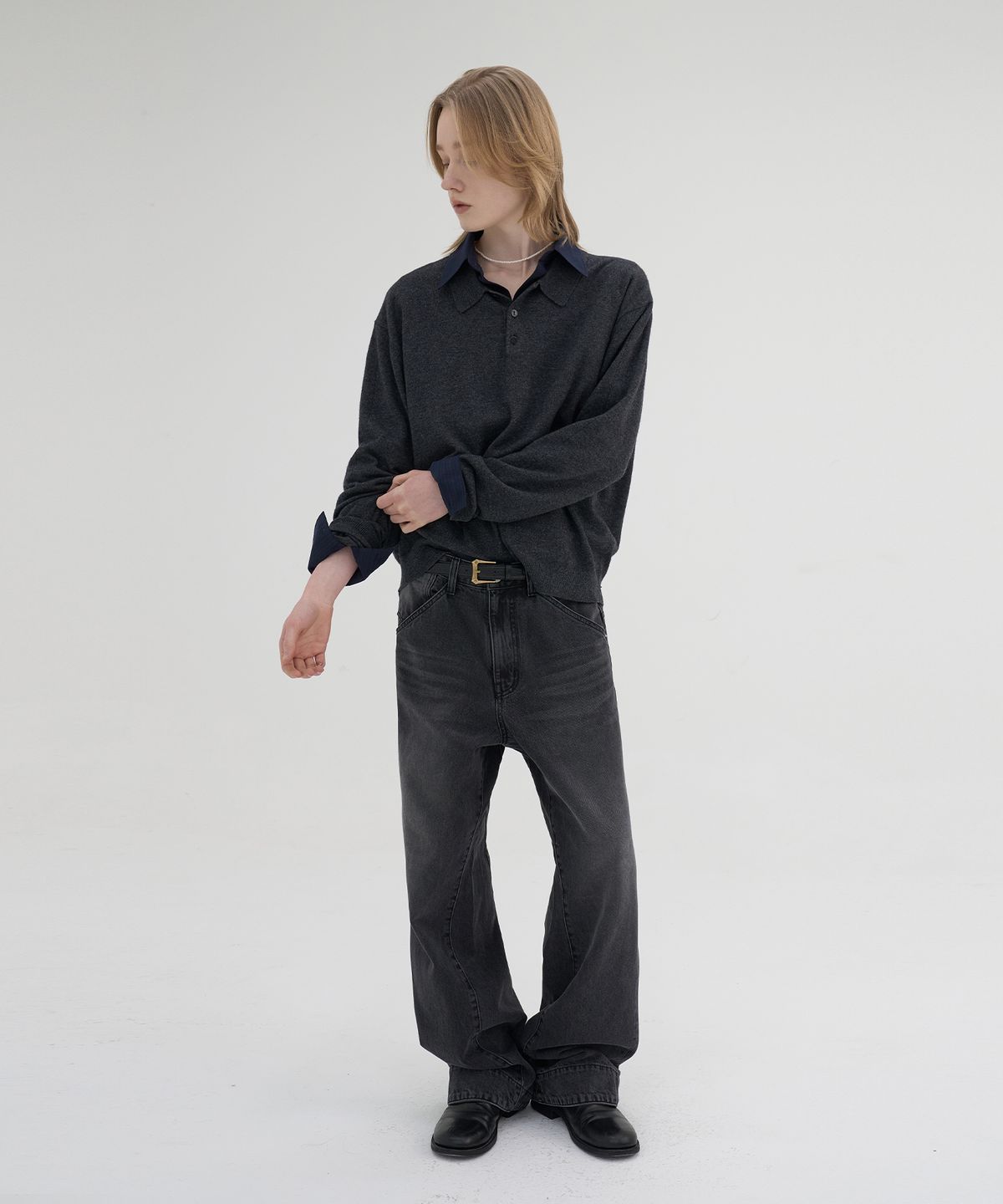 노운(NOUN) essential collar knit (charcoal)