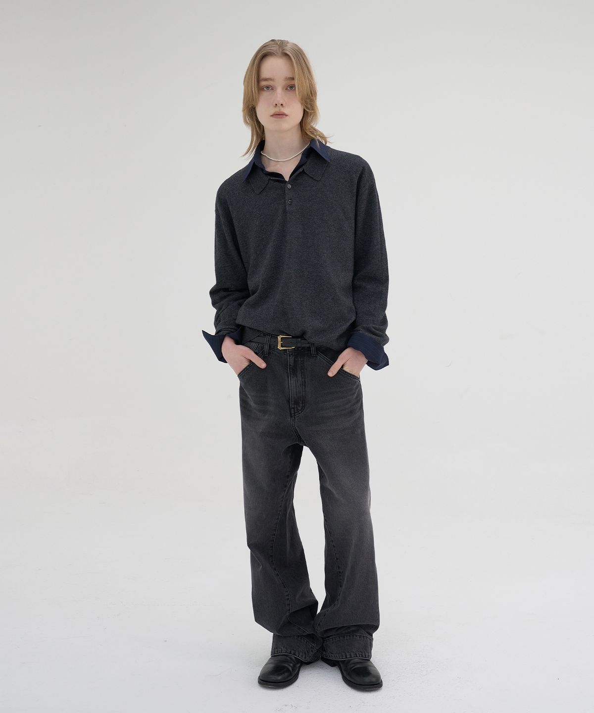 노운(NOUN) essential collar knit (charcoal)